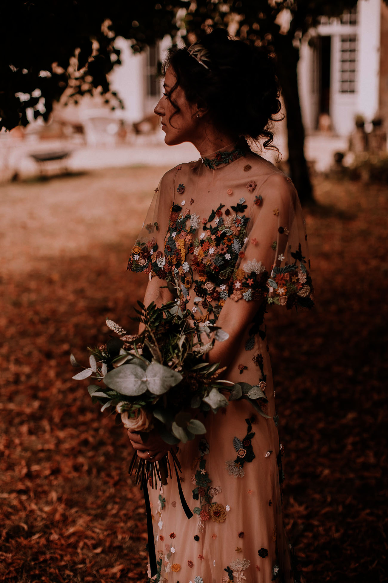 Fall Floral embroidered wedding dress