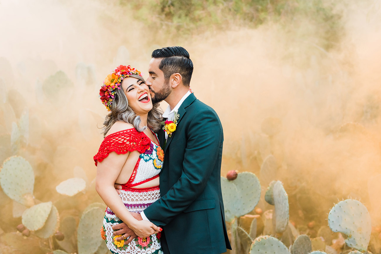 Wedding Photos with Orange Smoke