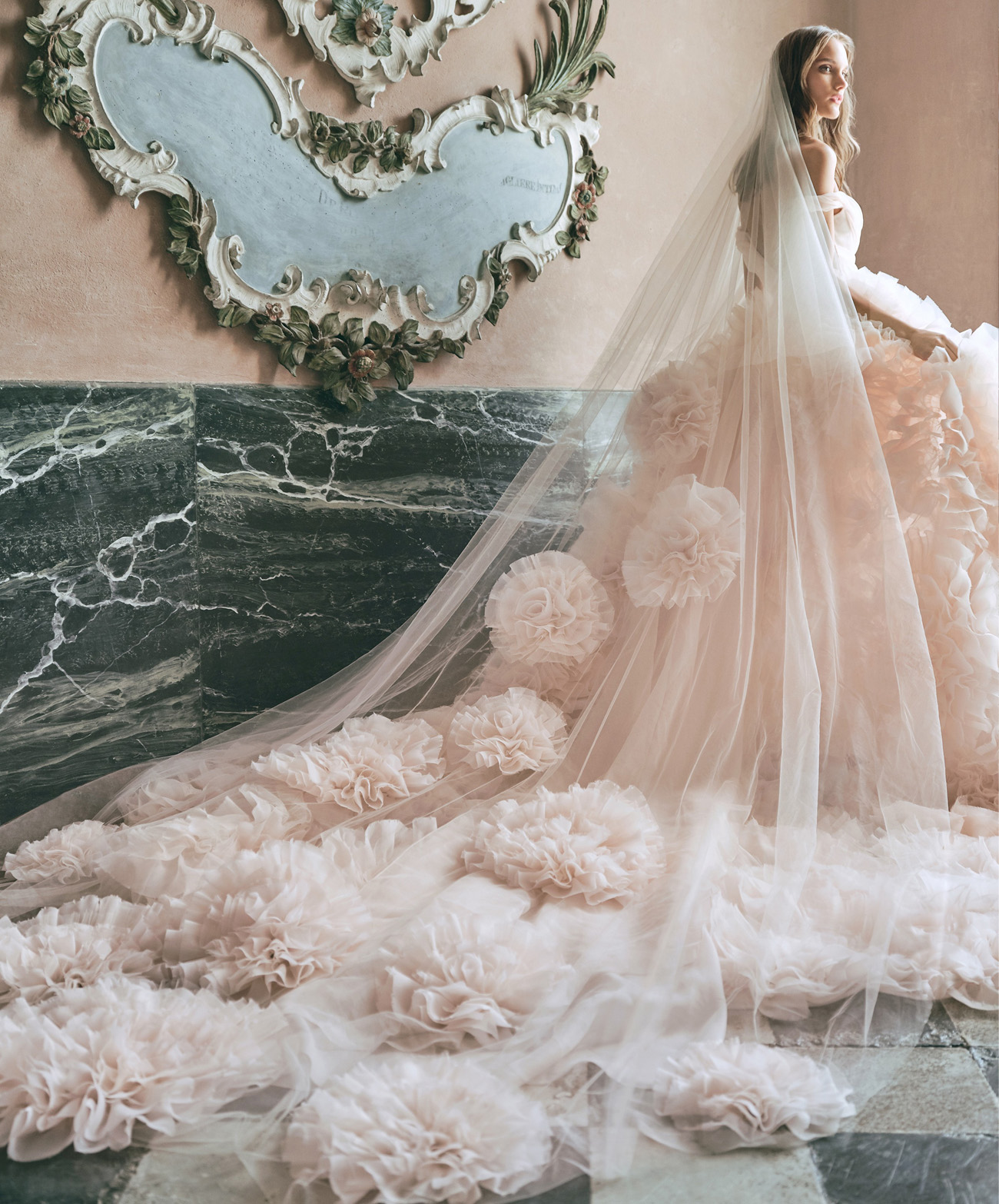 Monique Lhuillier Blush Wedding Gown