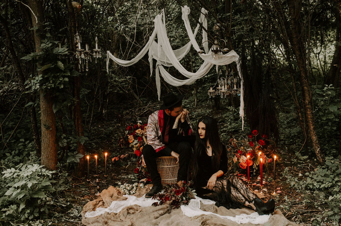 Halloween Morticia + Gomez Wedding Inspiration