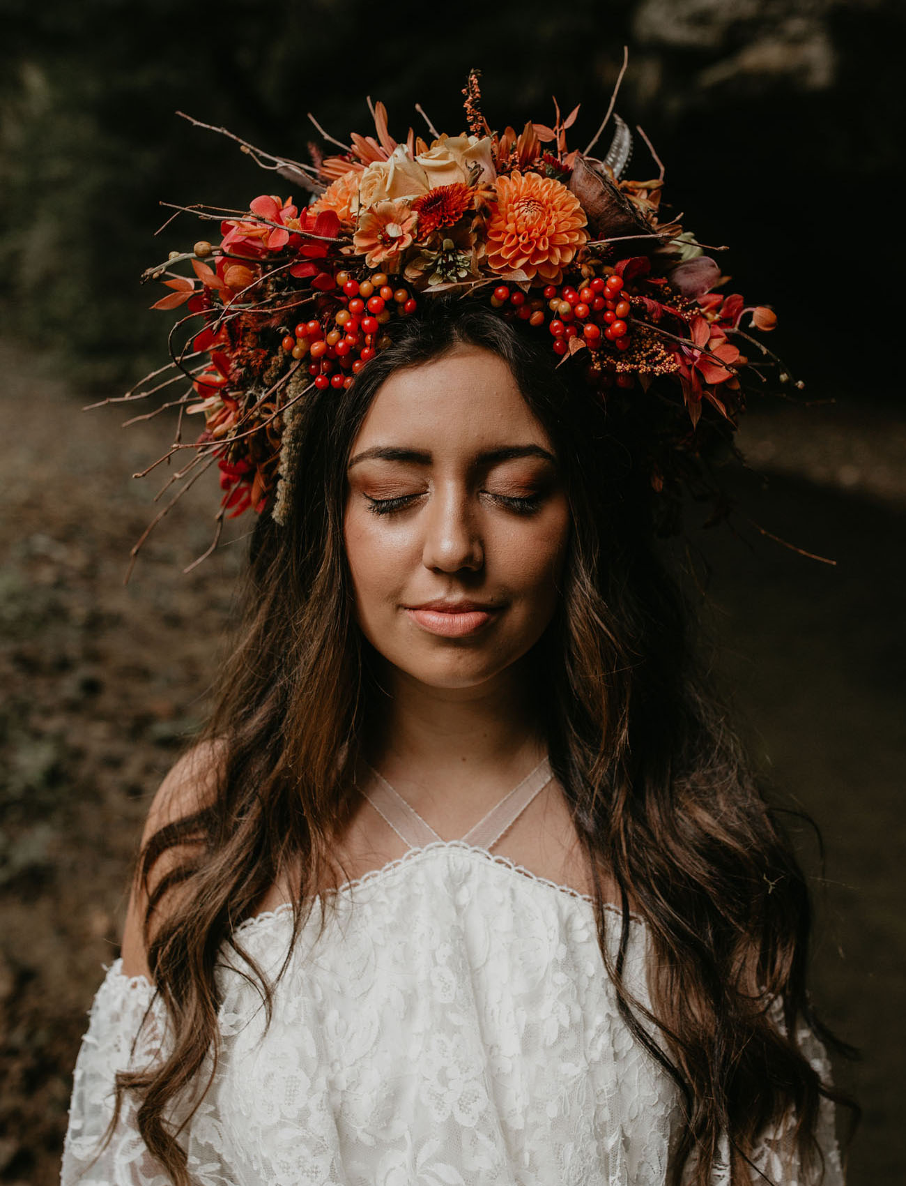 orange and red flower crown