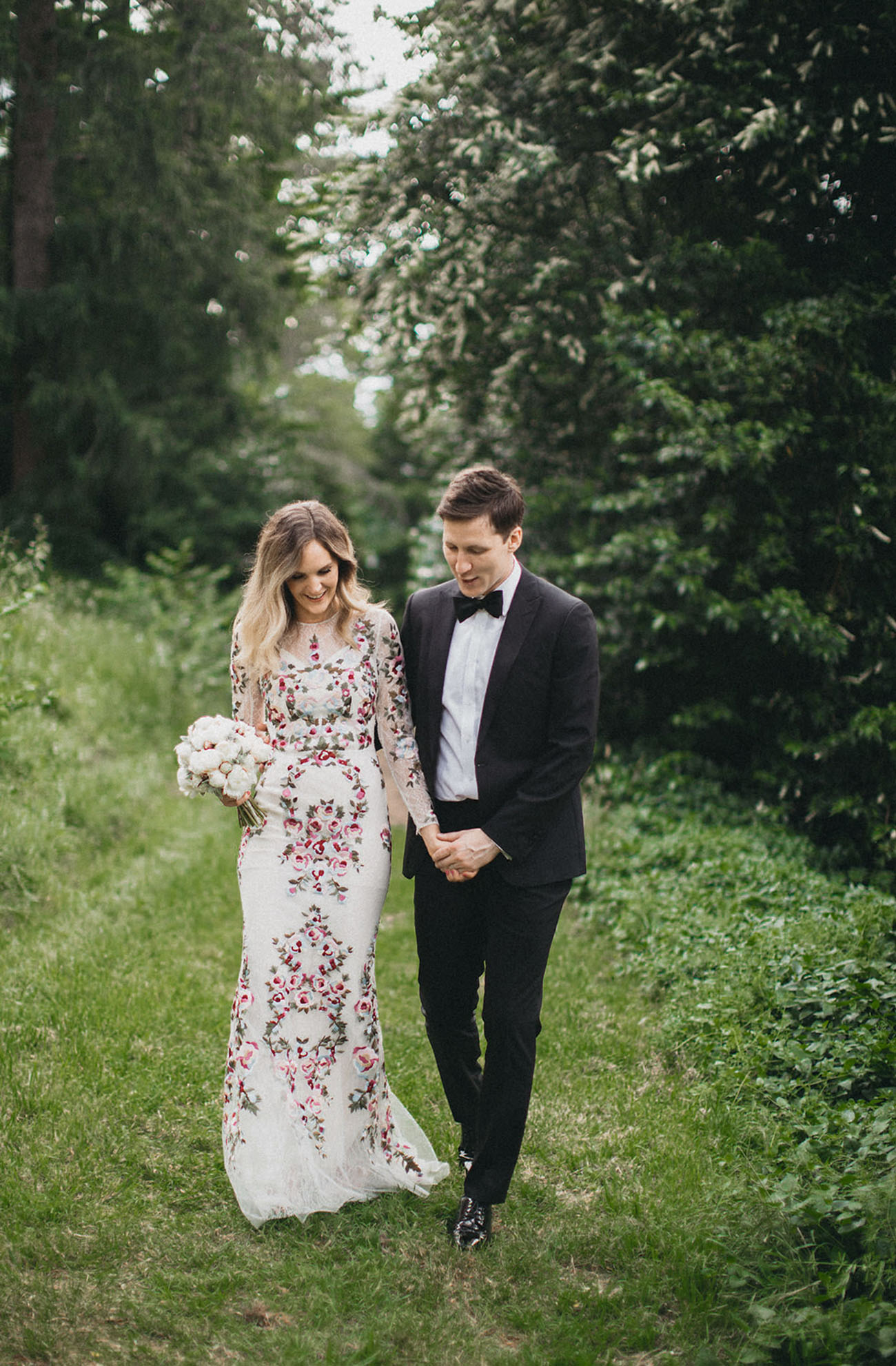 Colorful embroidered wedding dress