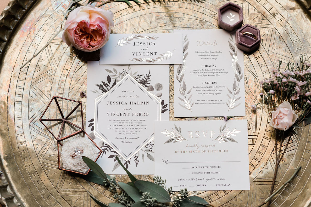 leaf inspired wedding invitation