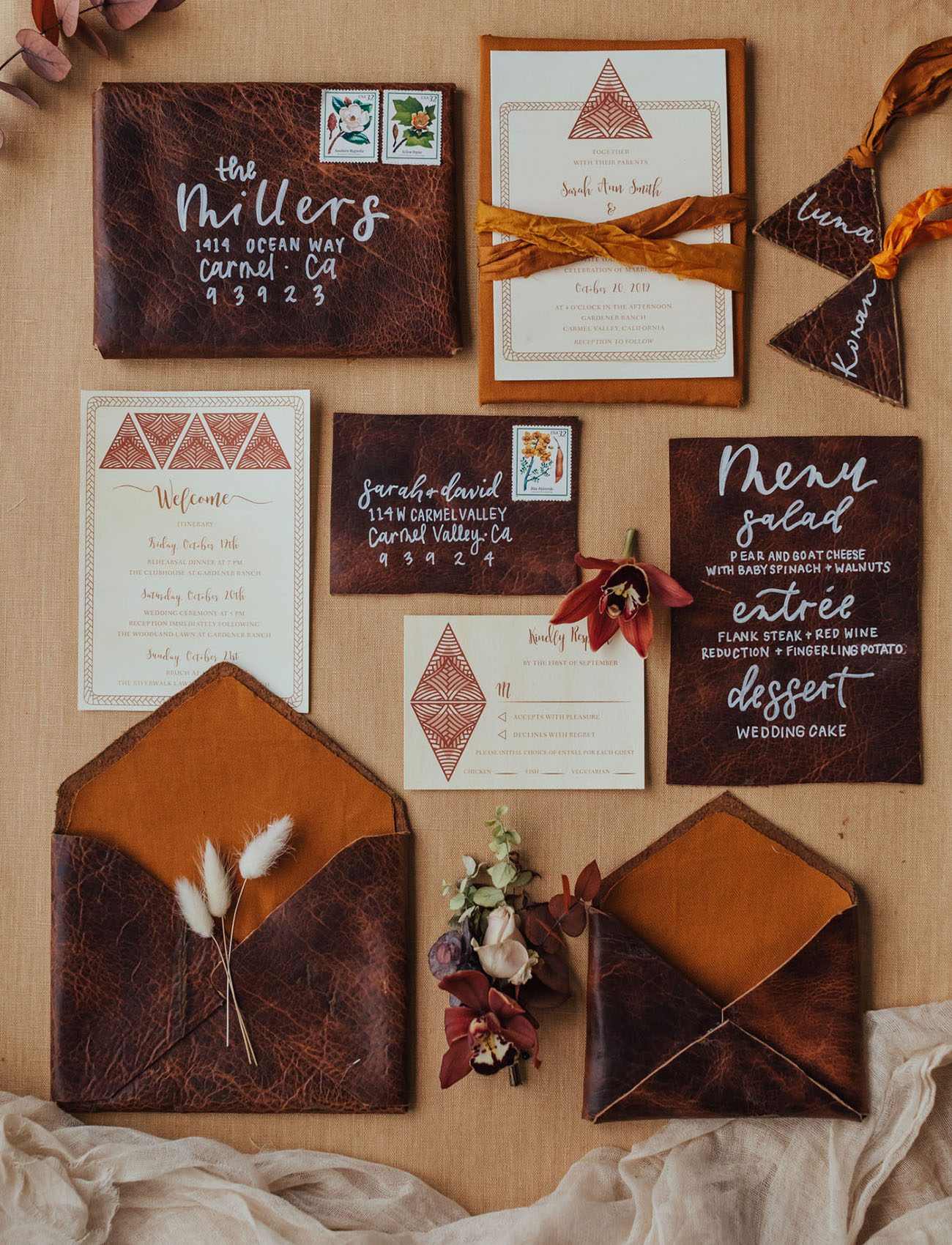 leather wedding invitation