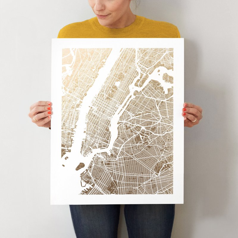 gold foil new york city map print