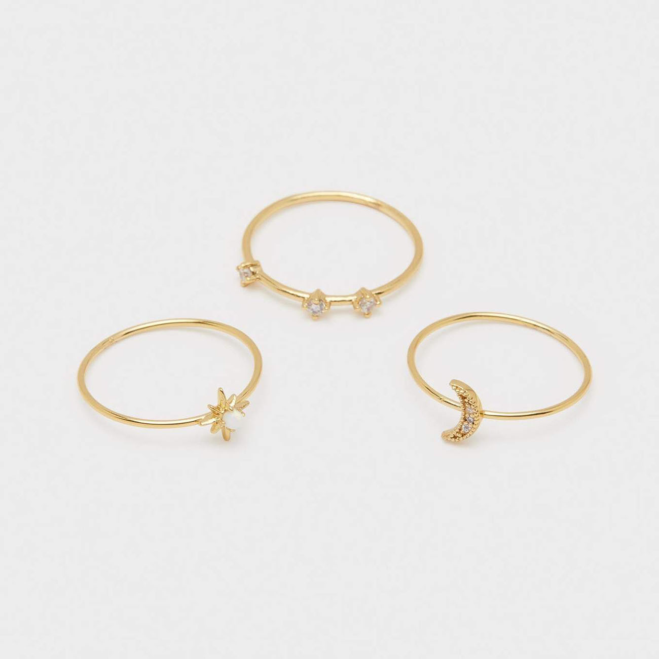 A lovely set of dainty gold rings.