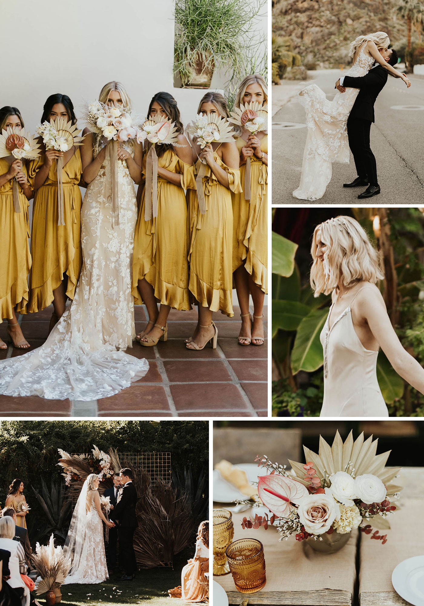 bridesmaids in mustard dresses