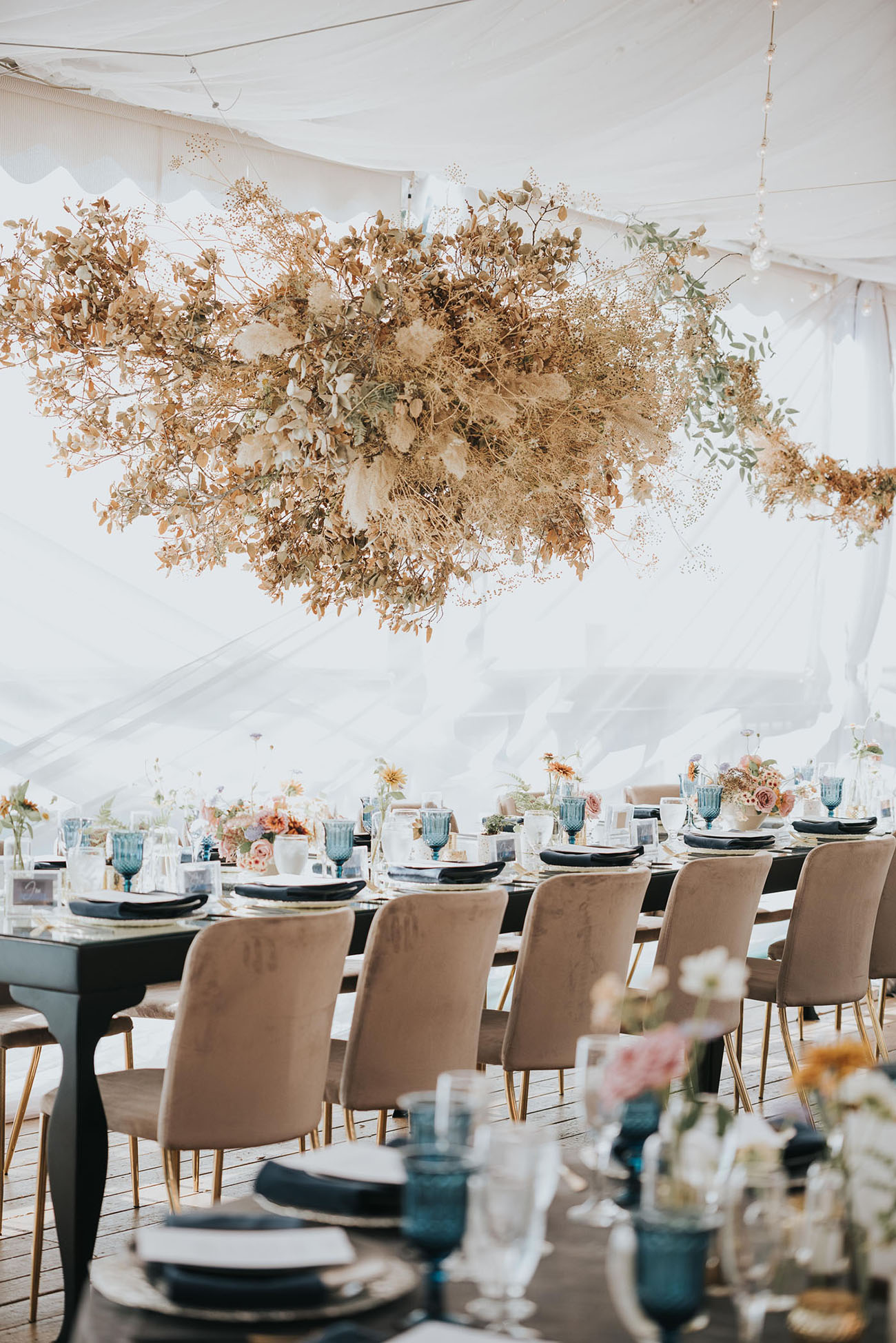 Dried Florals Hanging from Tent Ceiling