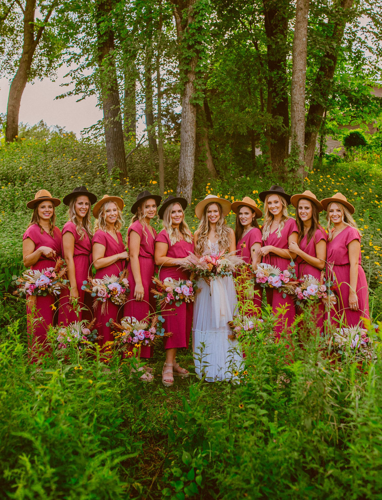 bridesmaids wearing hats