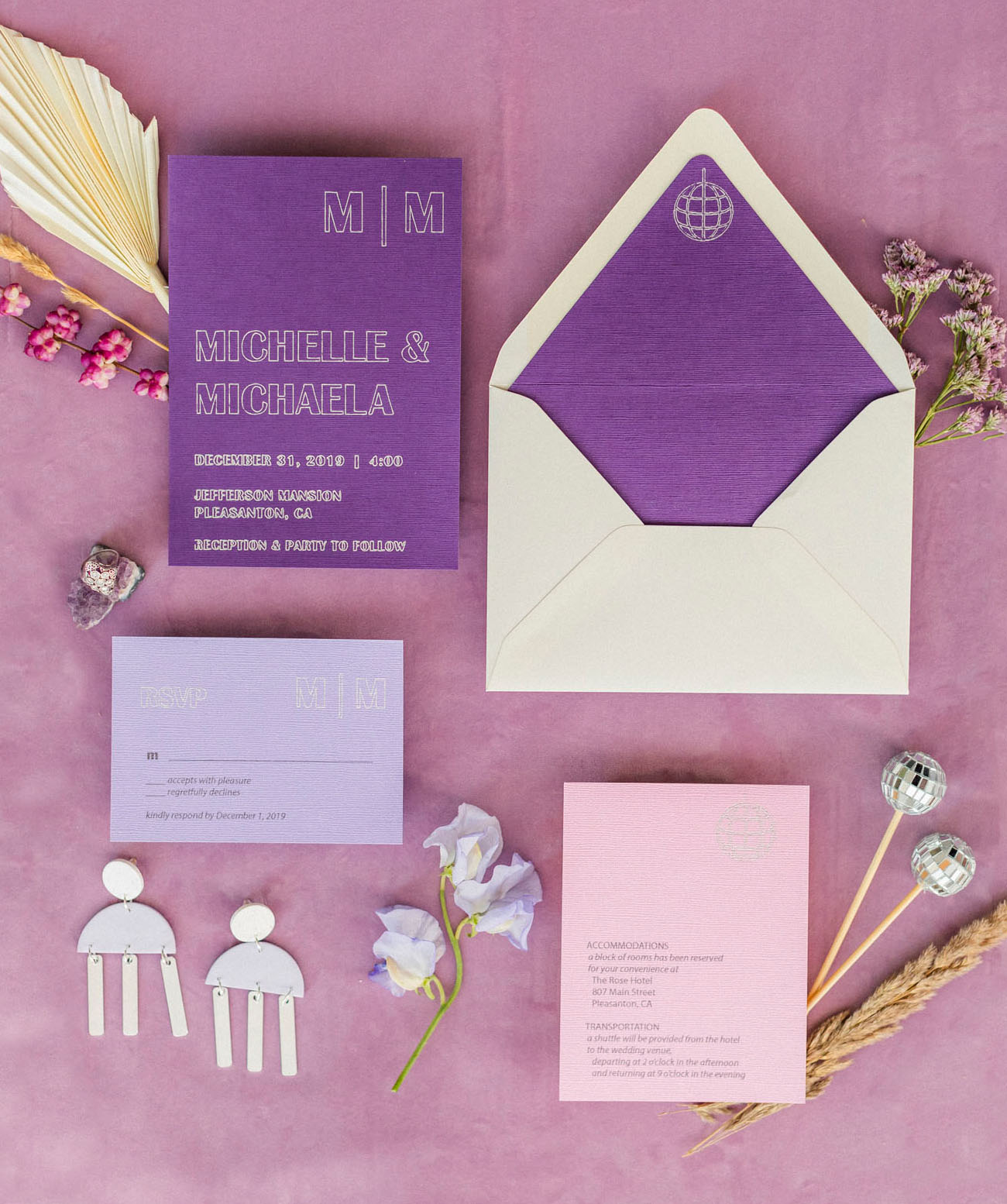pink wedding invitation suite