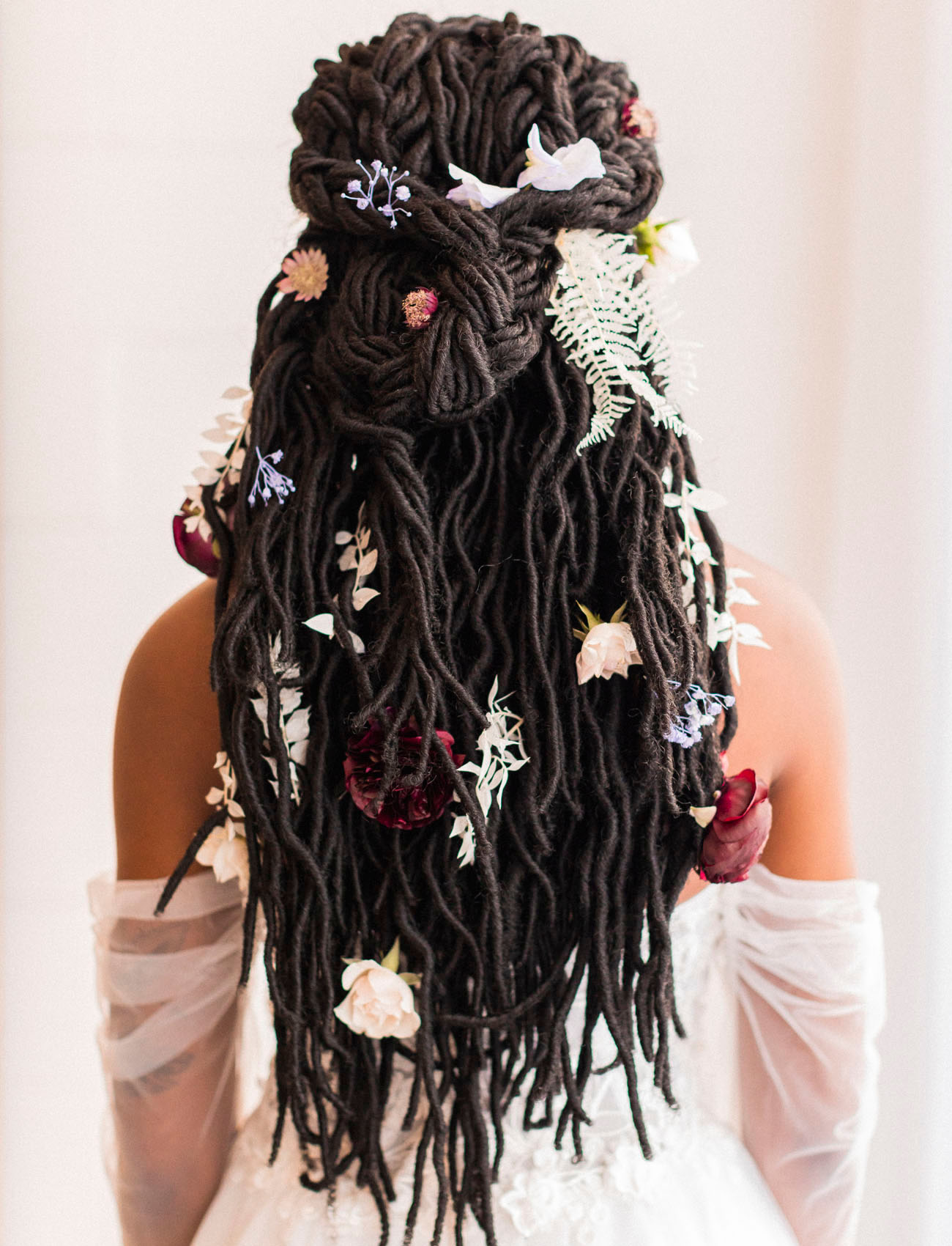 fresh flowers in bridal hair