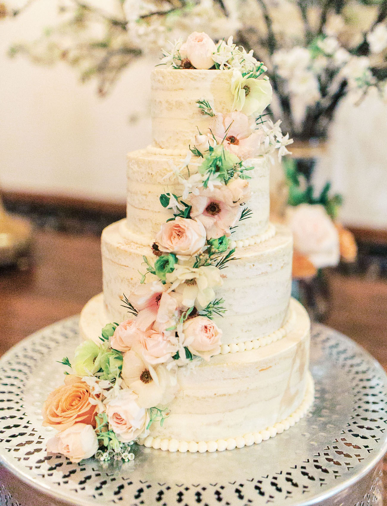 cascading floral wedding cake