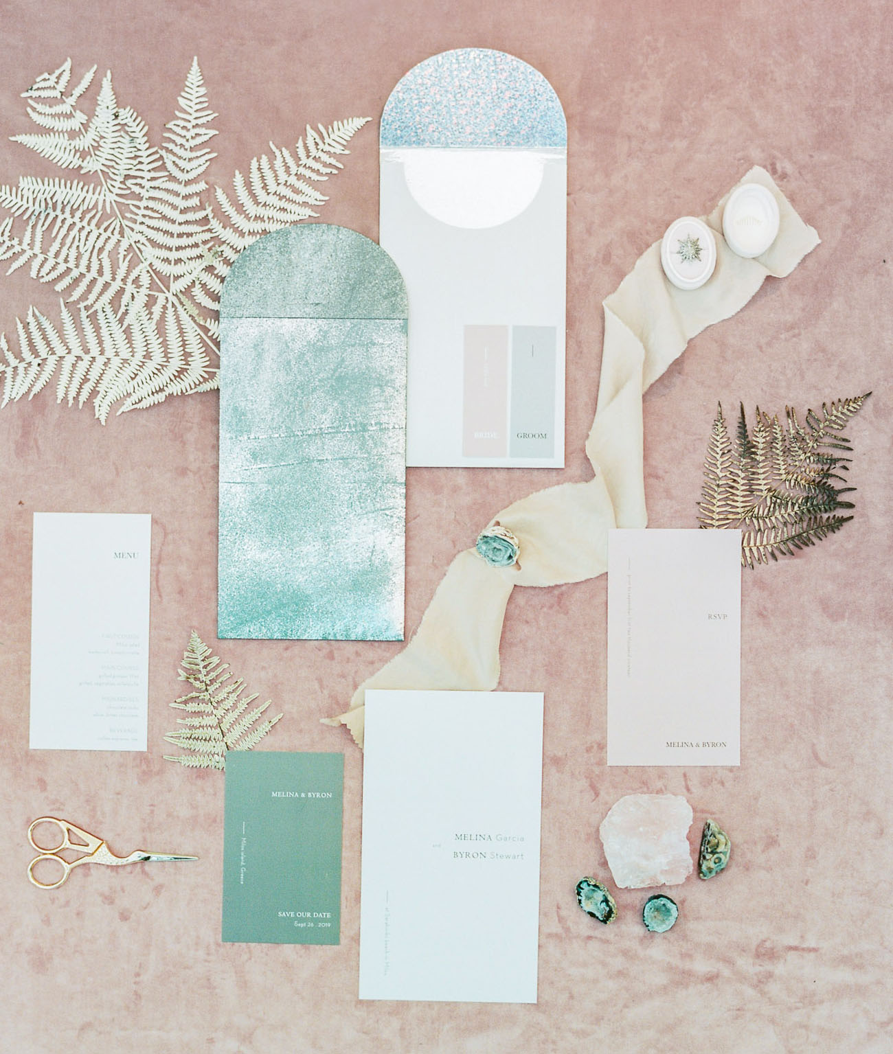 mint colored invitation suite