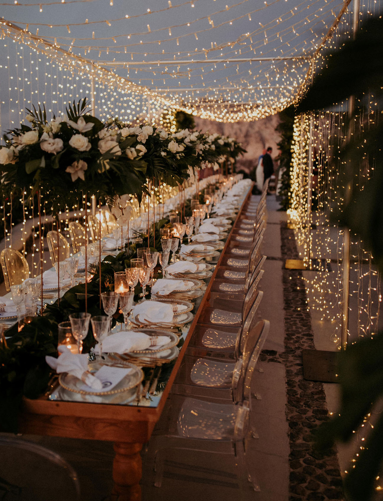 Fairy Light Santorini Wedding