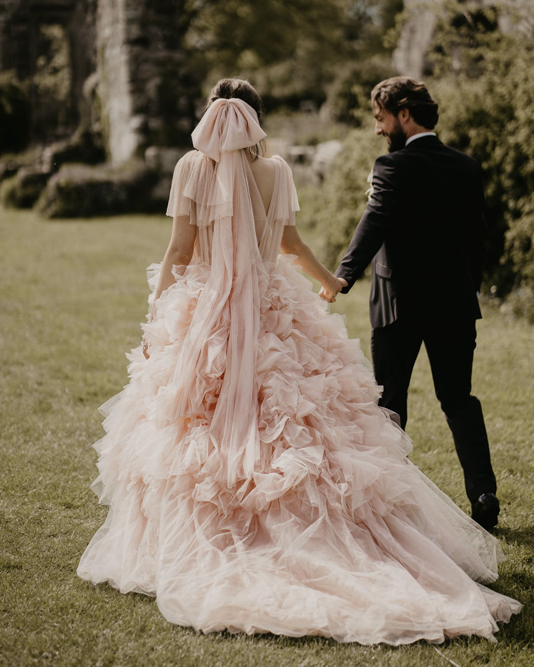 blush pink wedding dress-bouquet