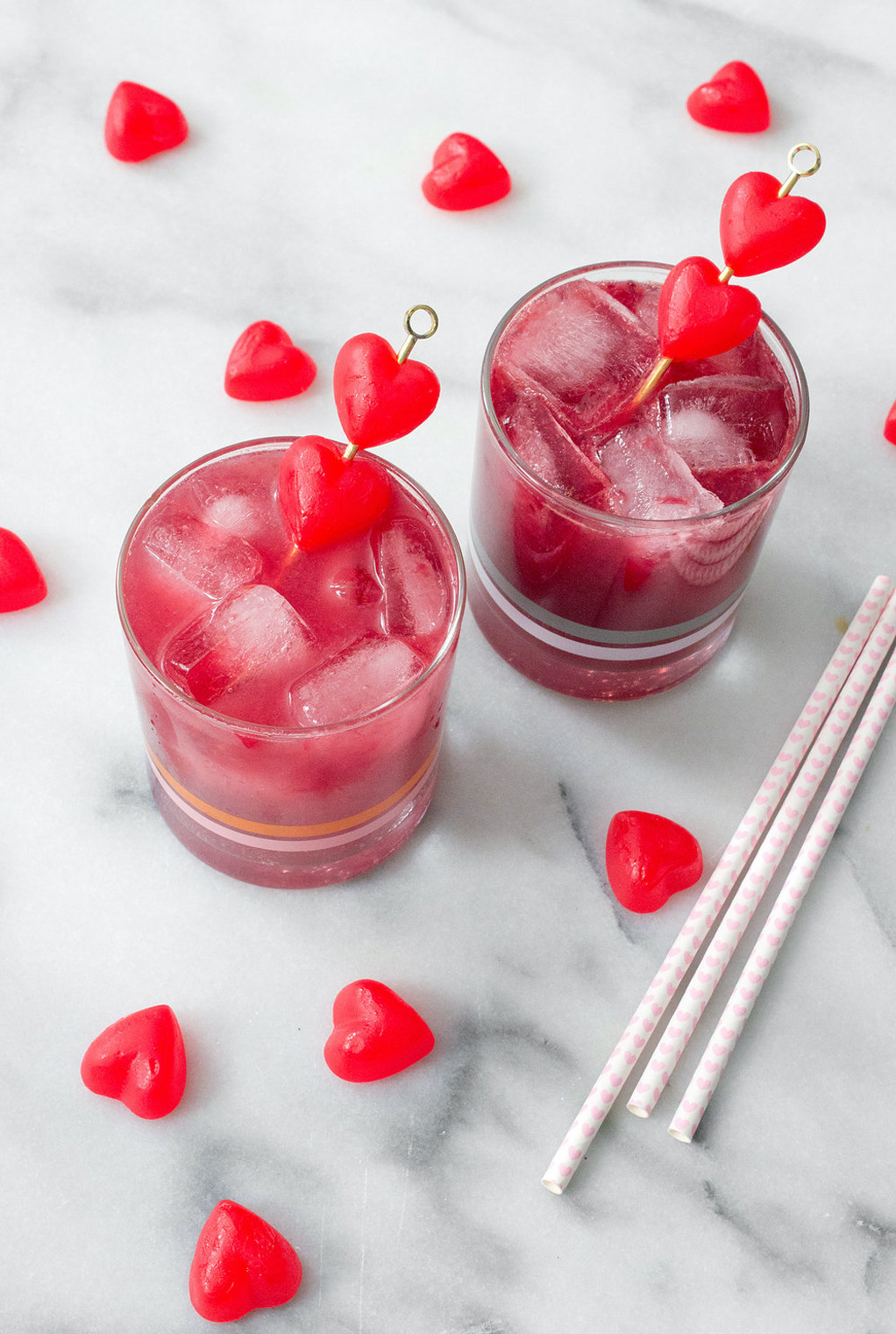 valentines cocktail blood orange mule with red hearts