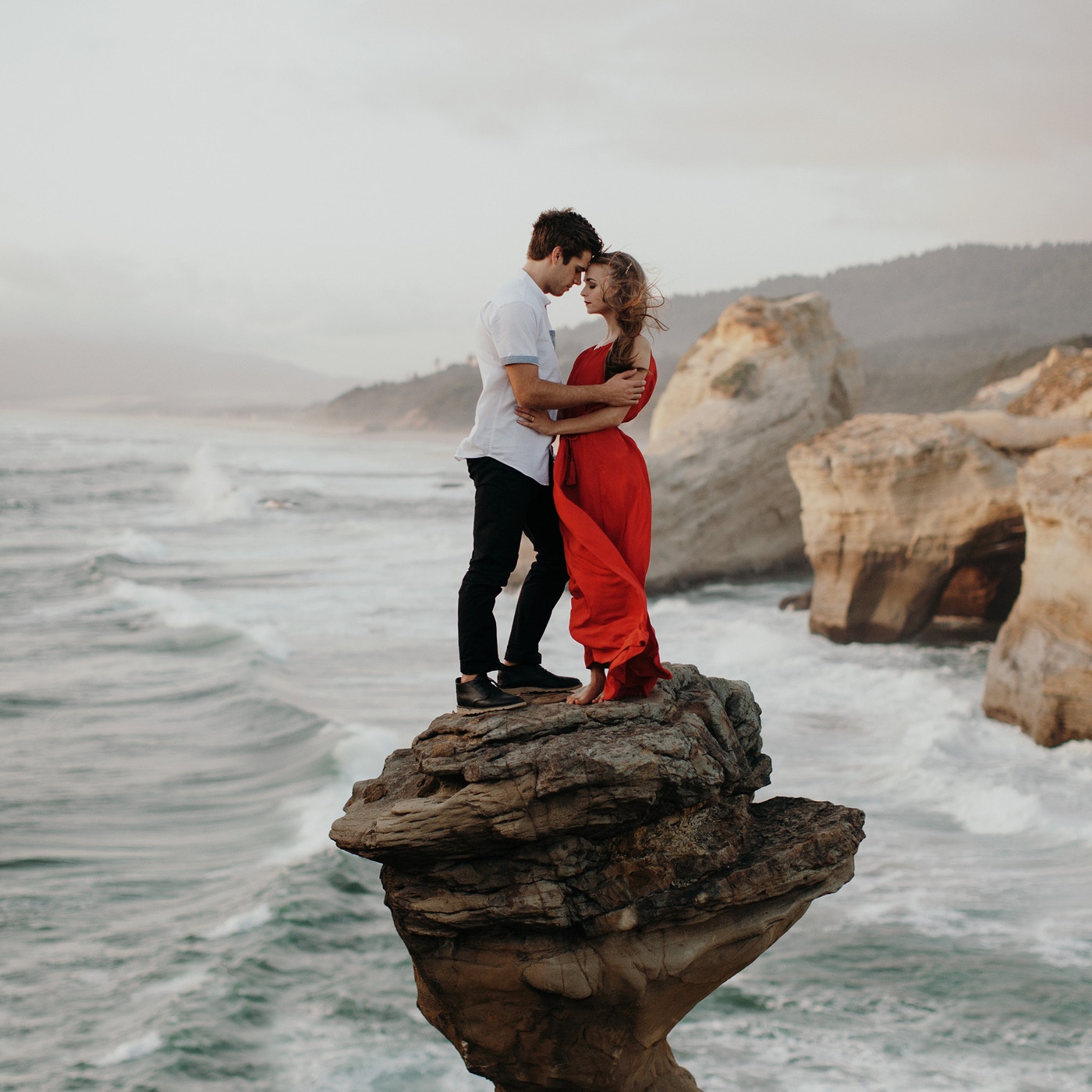 Engagement Photos Red Dress Outdoors