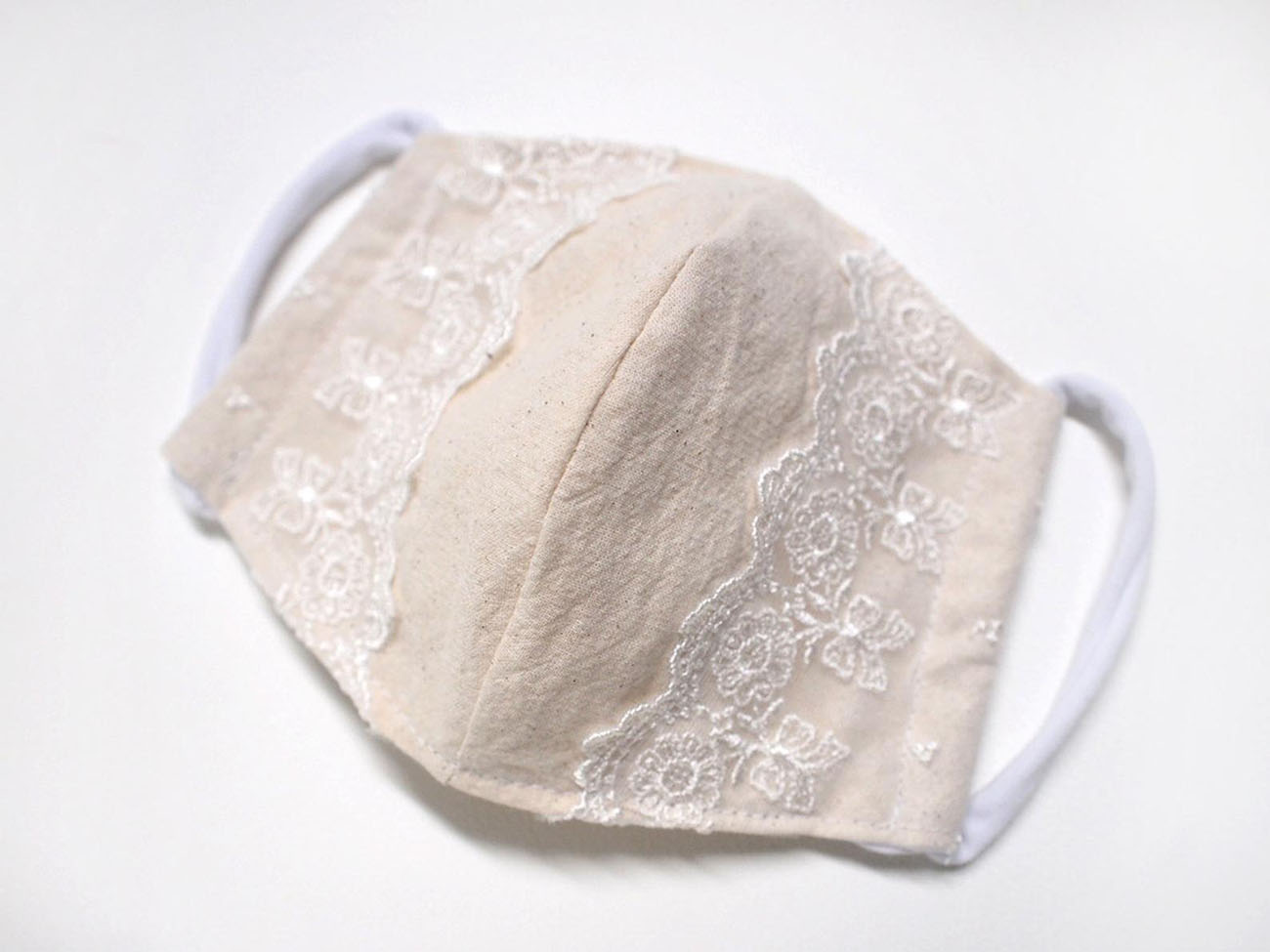 linen and lace bridal face mask