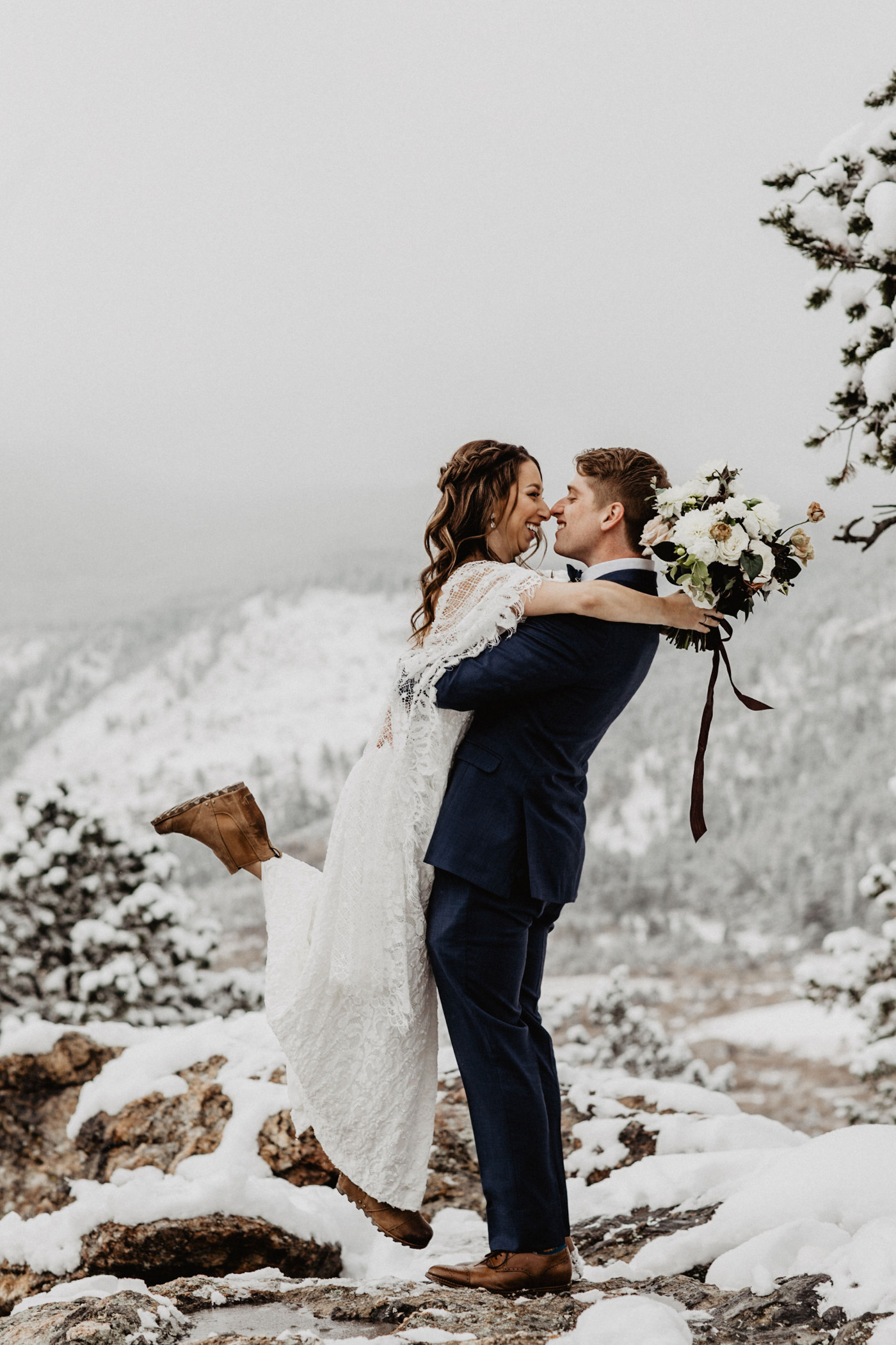 wedding portraits in the snow