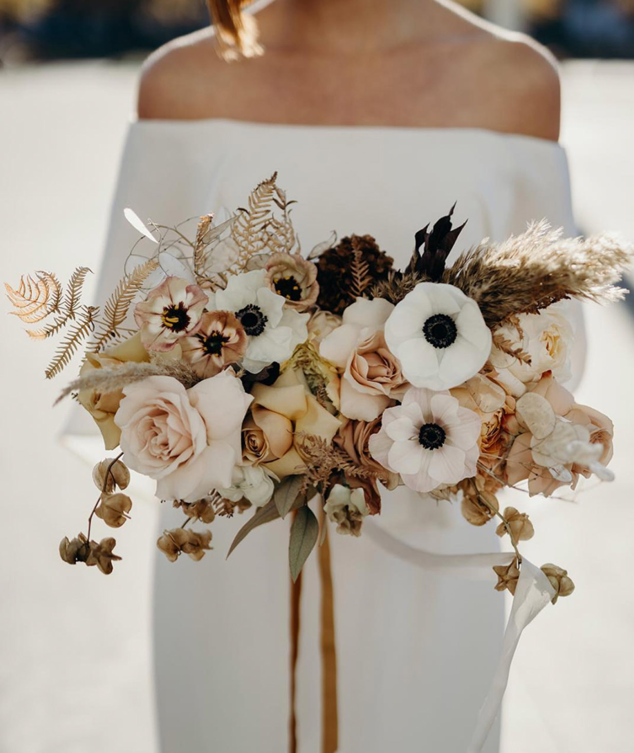 winter wedding bouquet with anemones