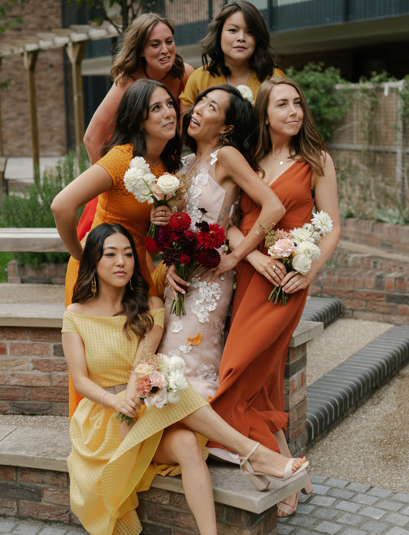 red and yellow bridesmaids