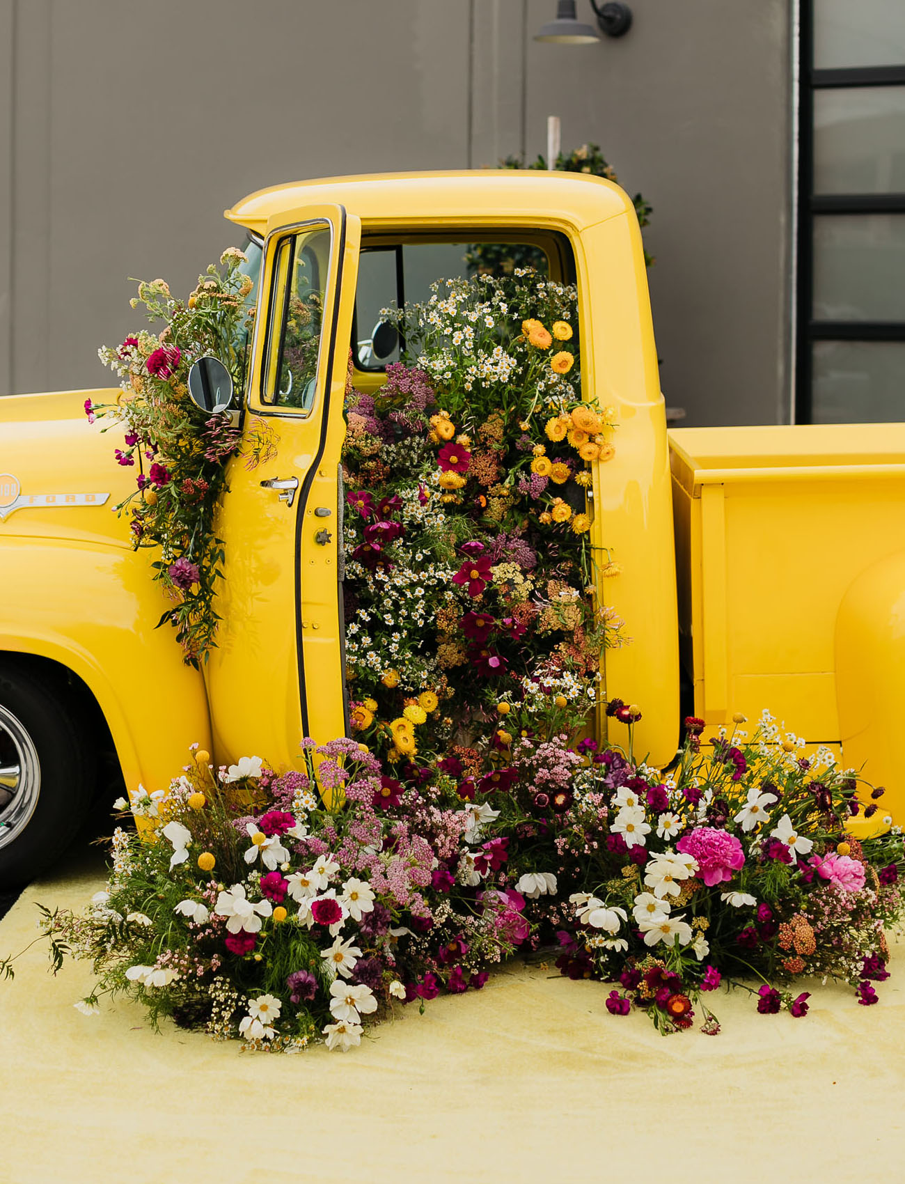 flower filled vintage truck