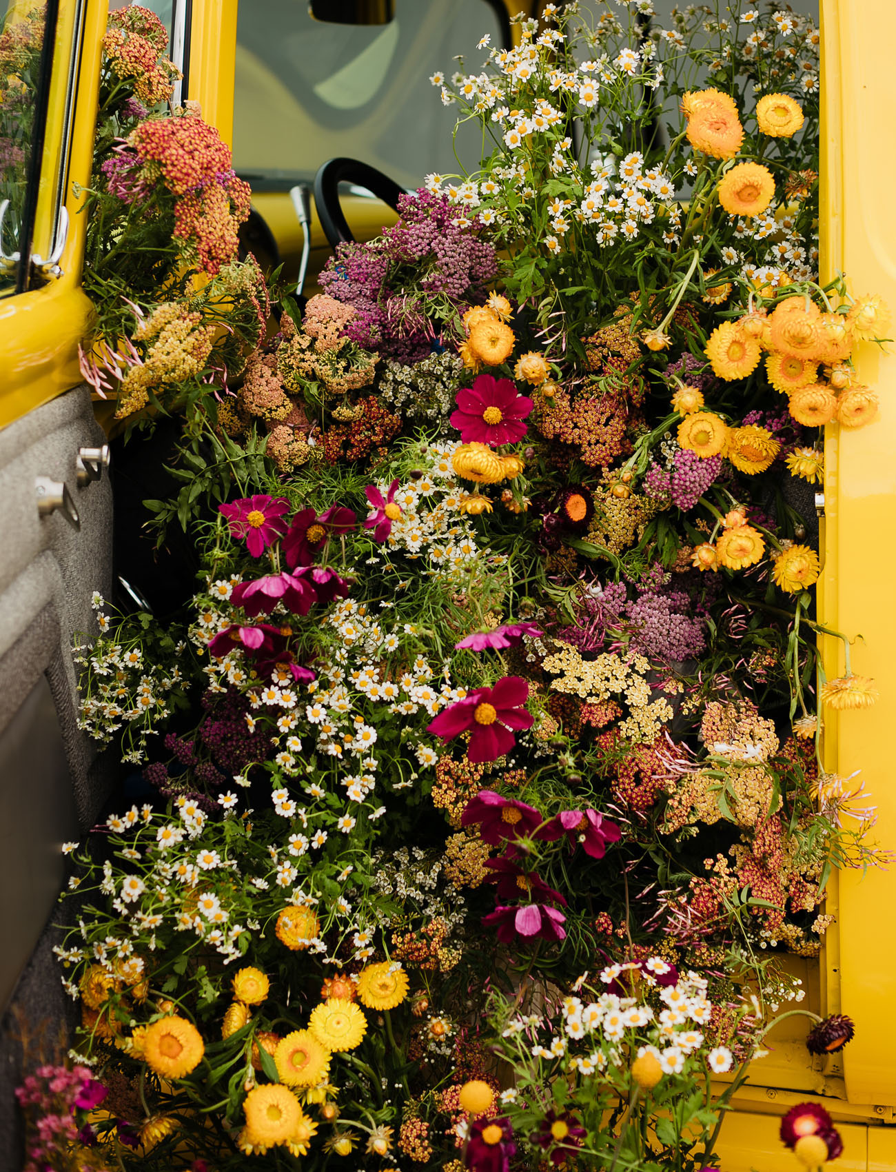 flower filled vintage truck