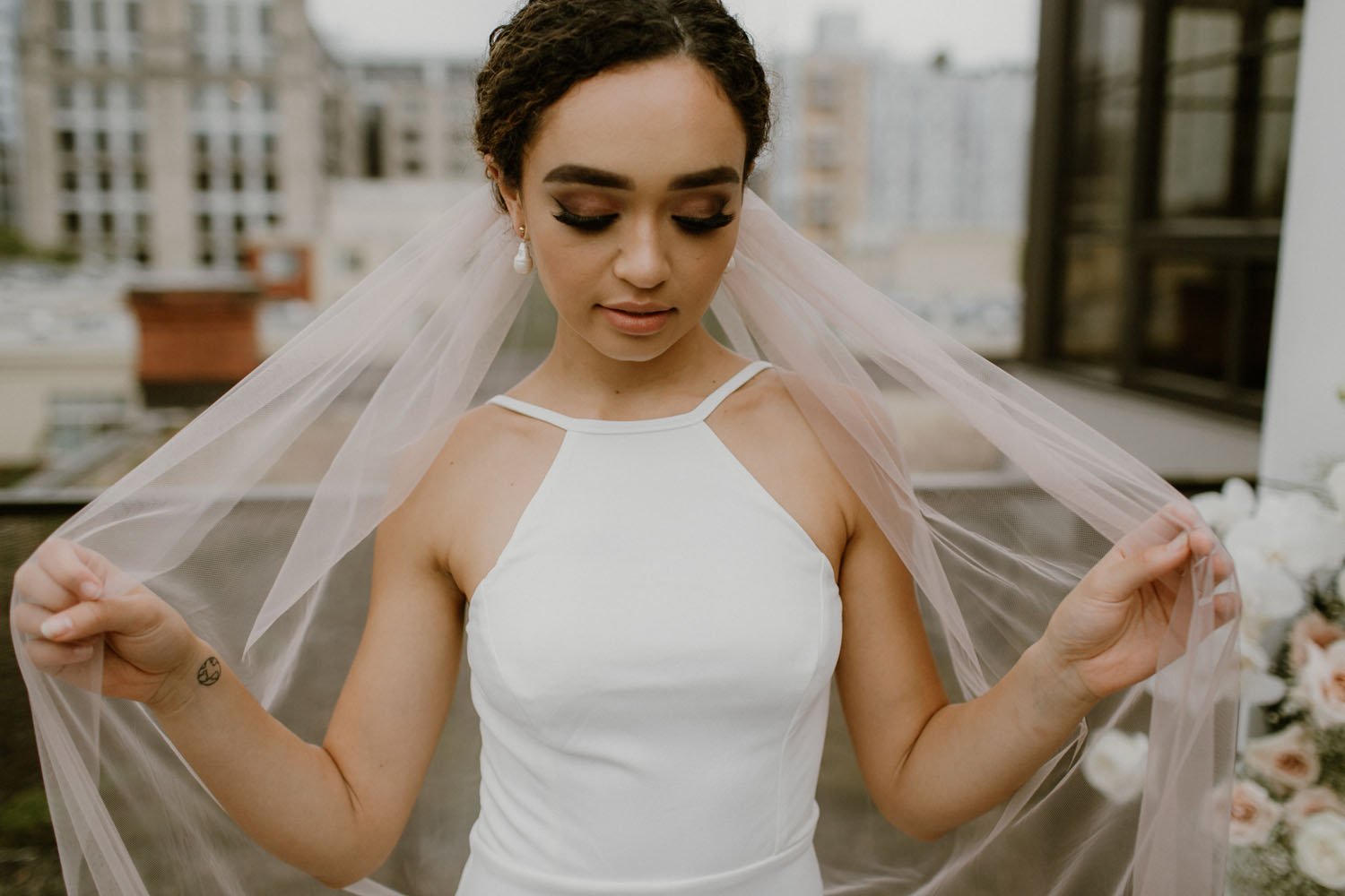 blush wedding veil