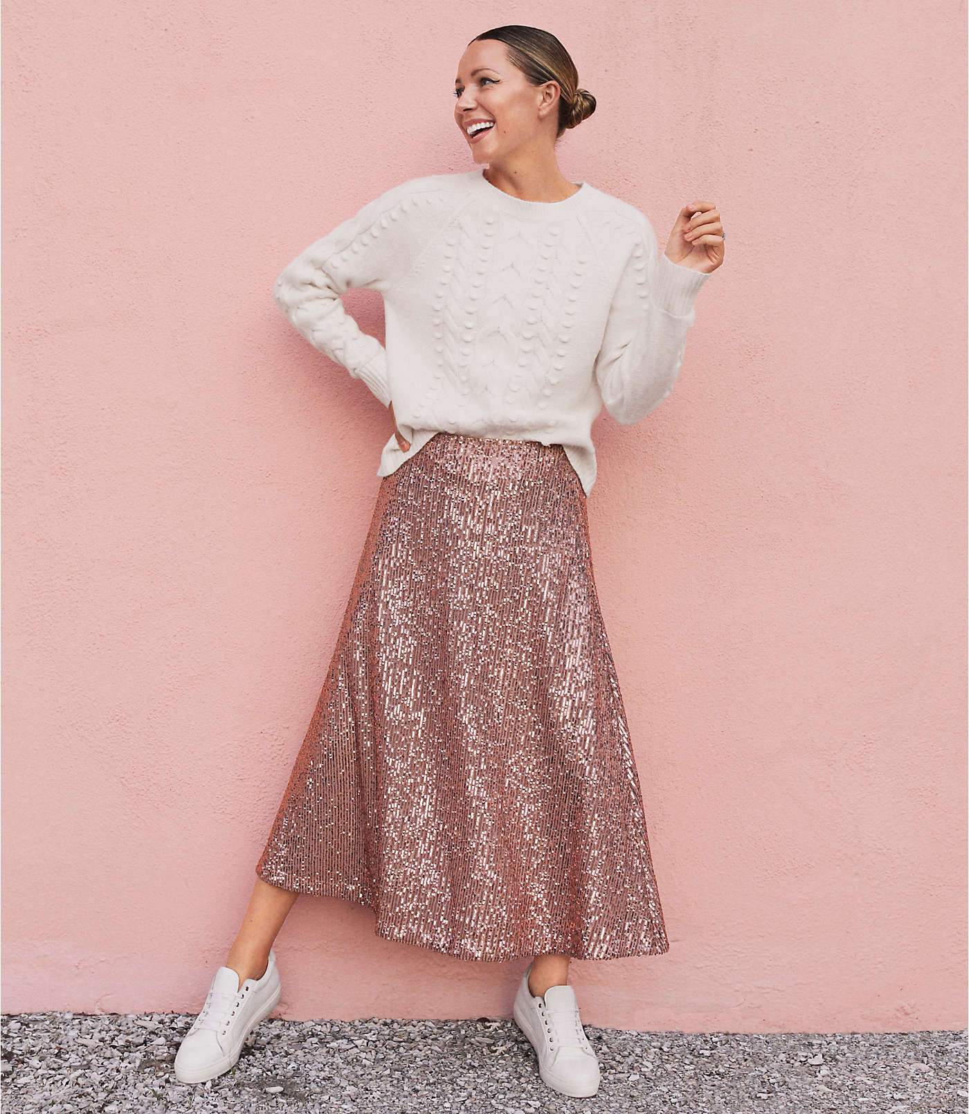 pink sequin skirt