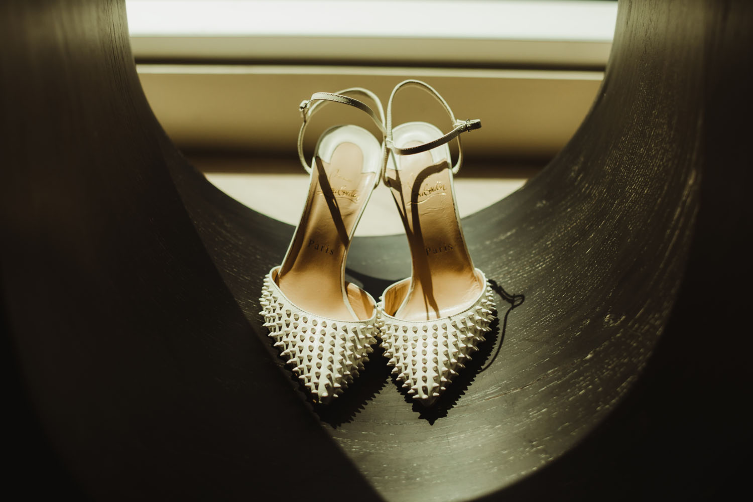 white studded heels