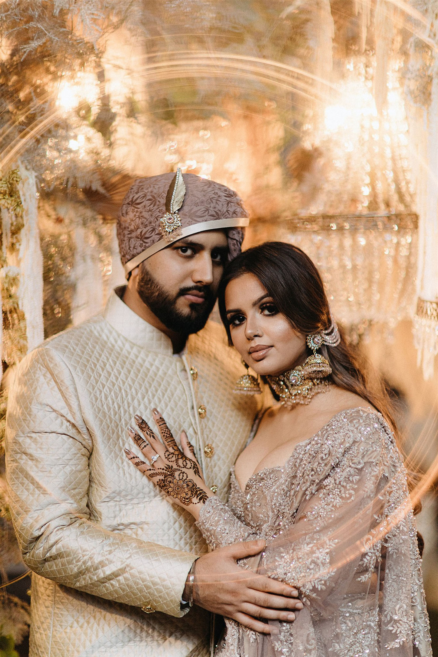 luxe South Asian wedding with chandelier decor