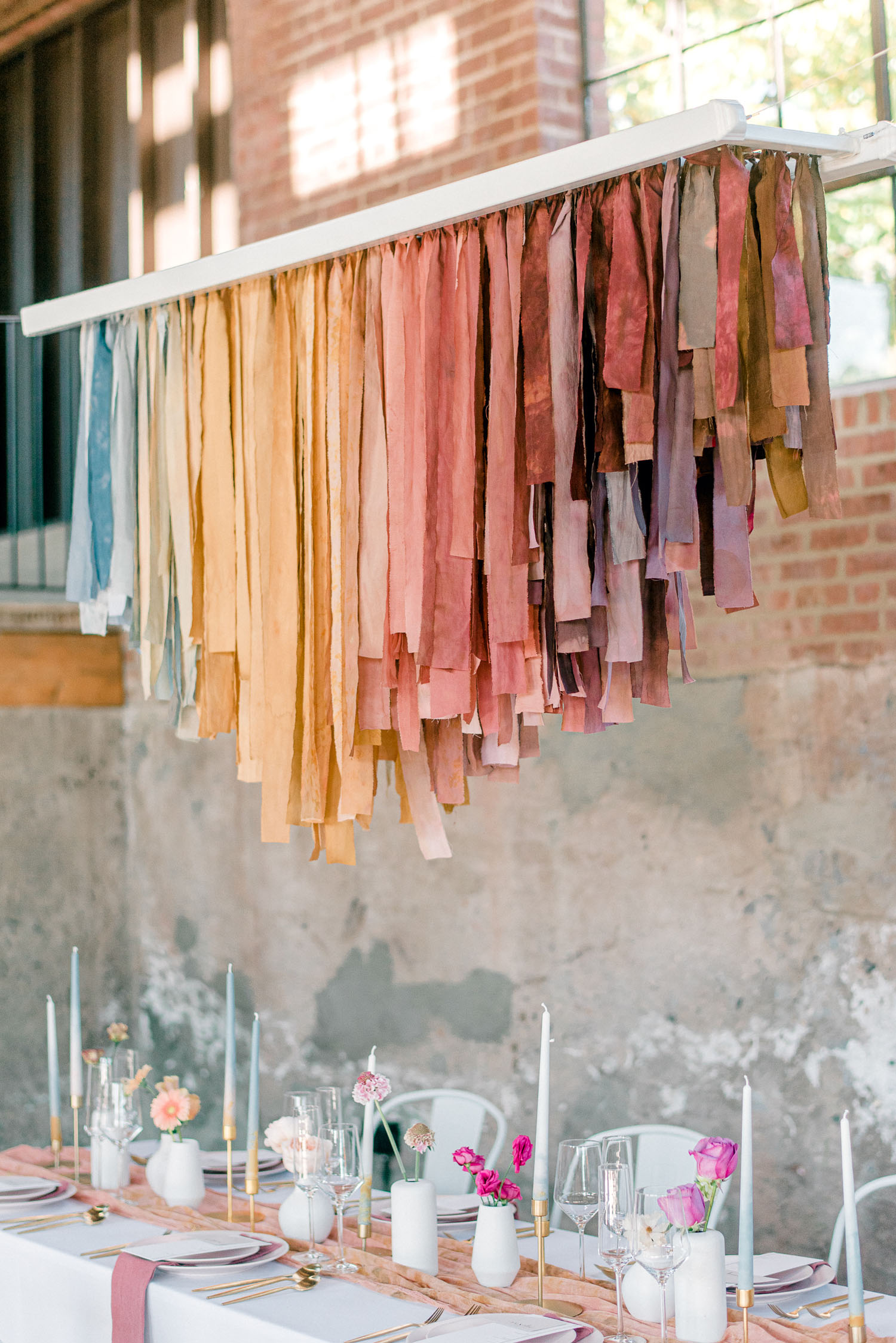 Dyed fabric chandelier