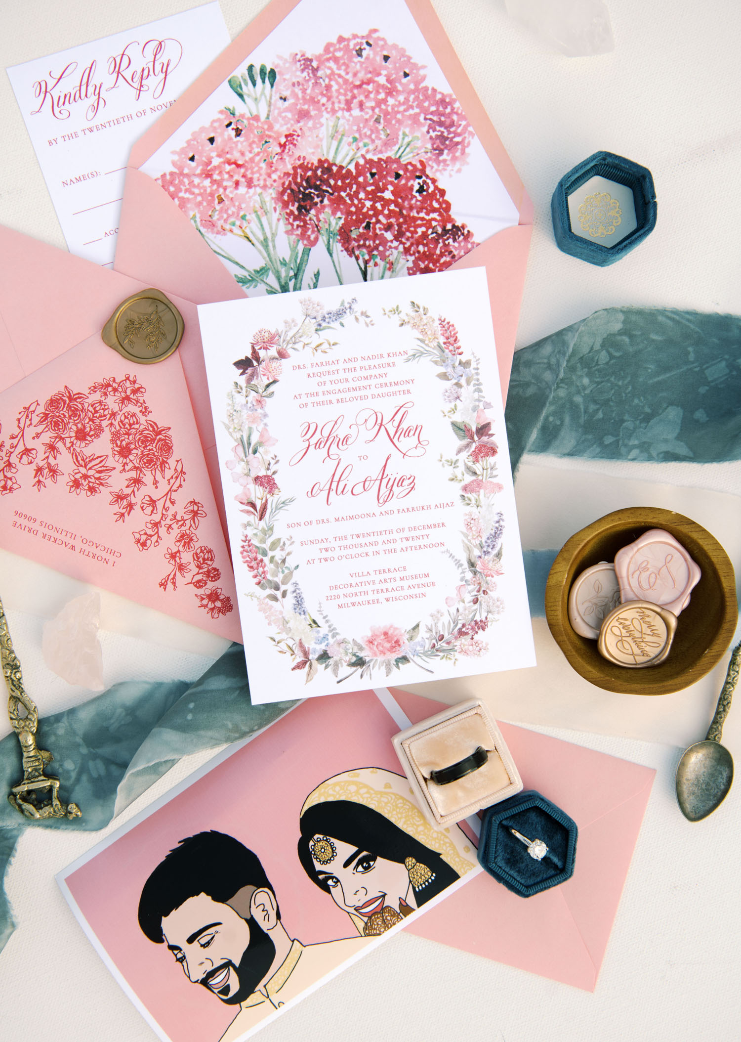 pink floral invitation