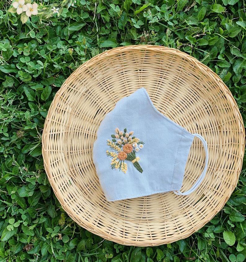 embroidered floral face mask from etsy