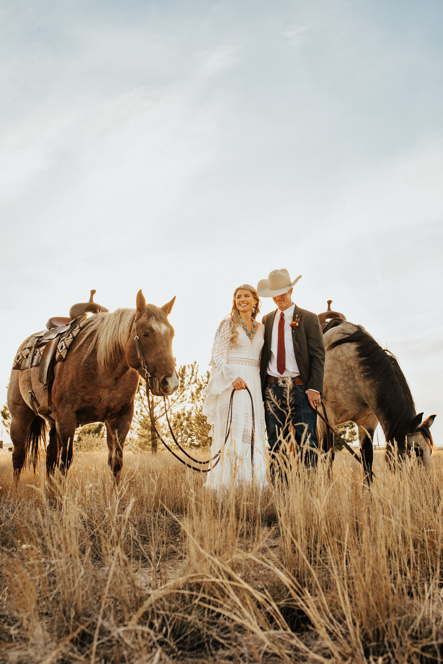 boho bride and horse Colorado ranch wedding