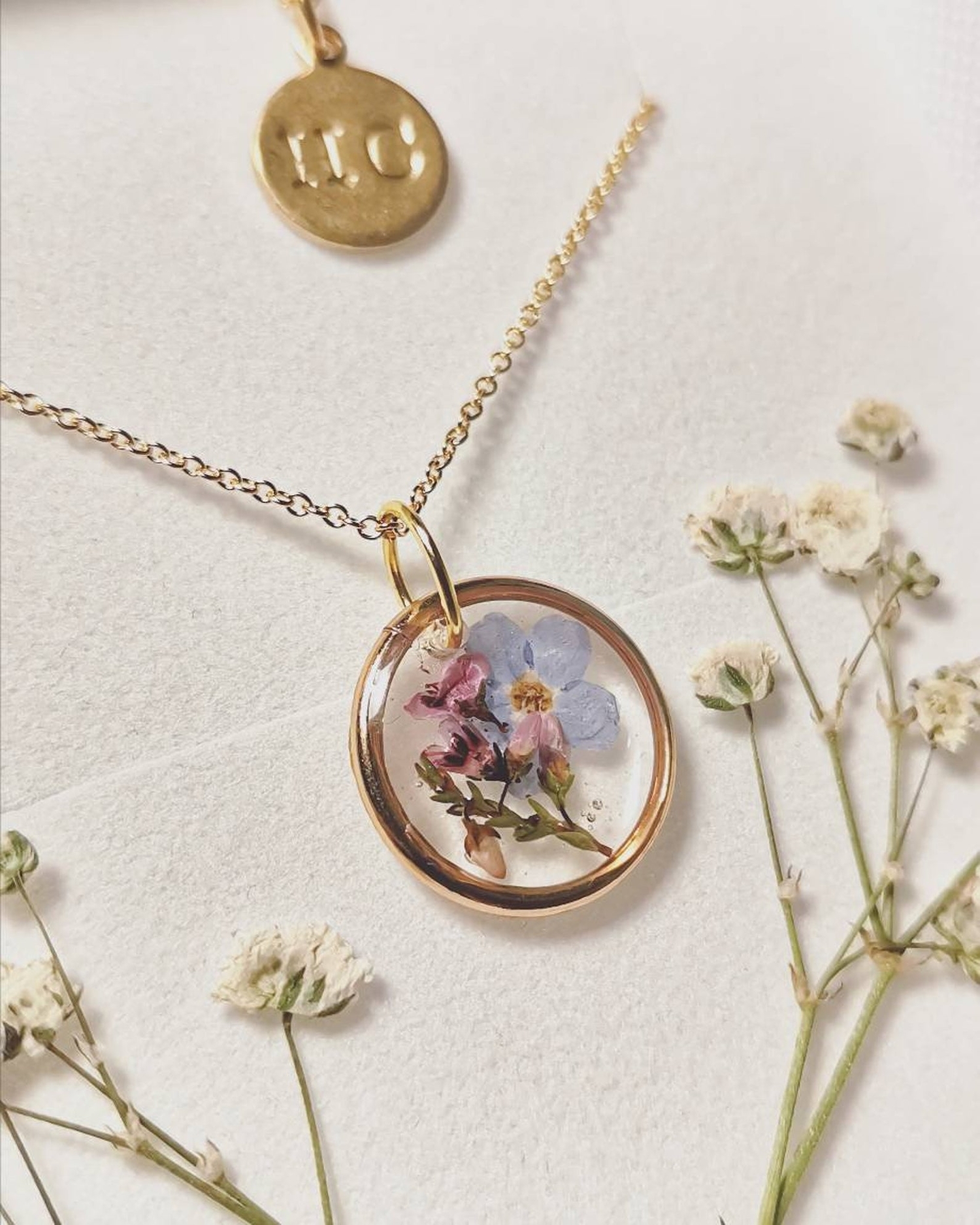 pressed flower necklace