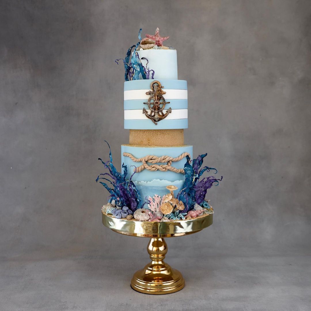 nautical beach wedding cake