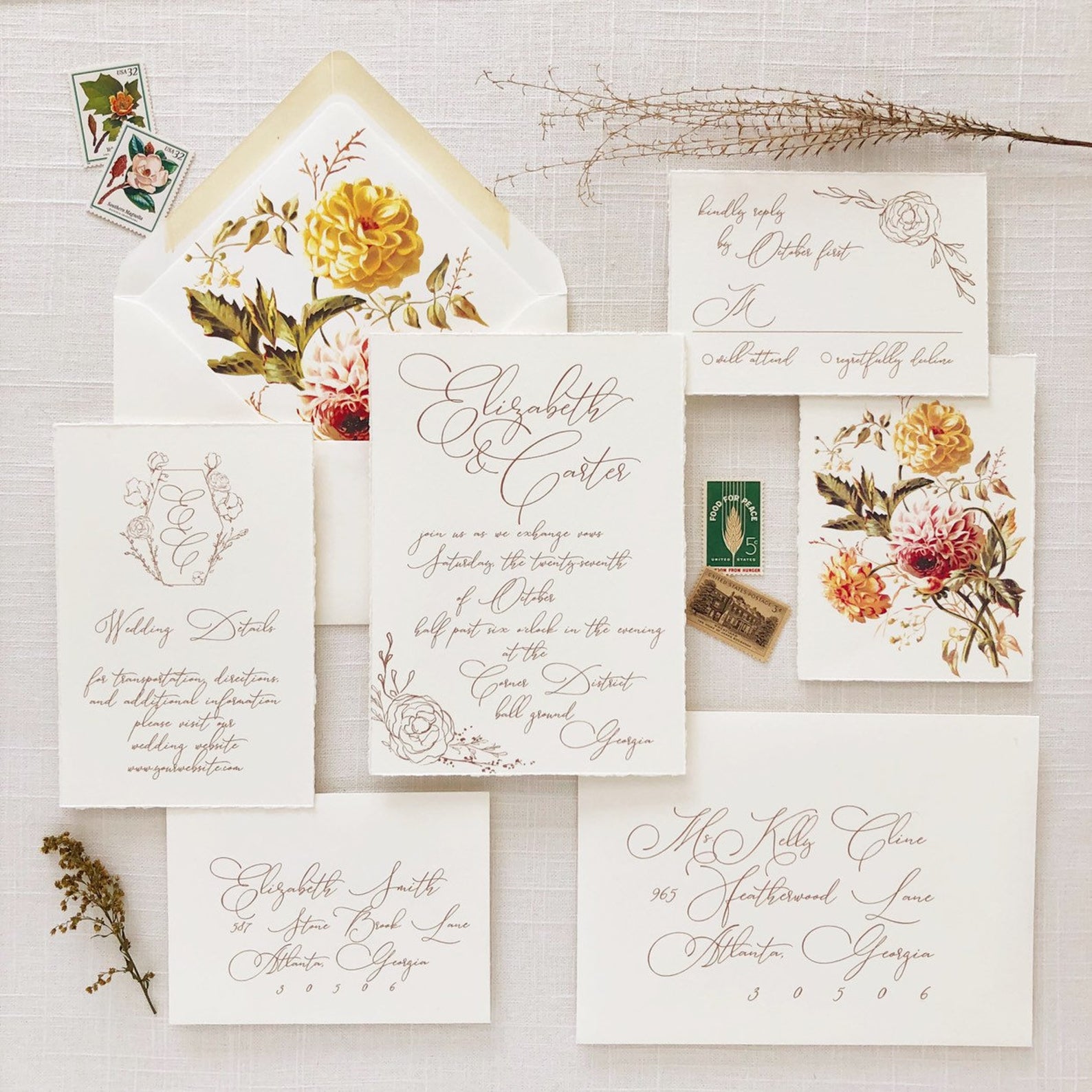 modern calligraphy wedding invitations