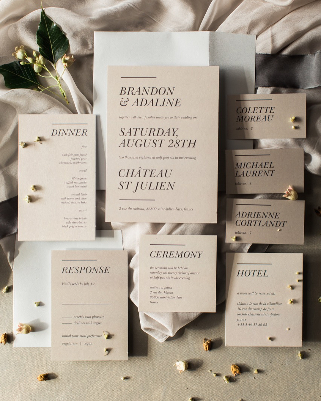 stacked italic minimalist wedding invitation