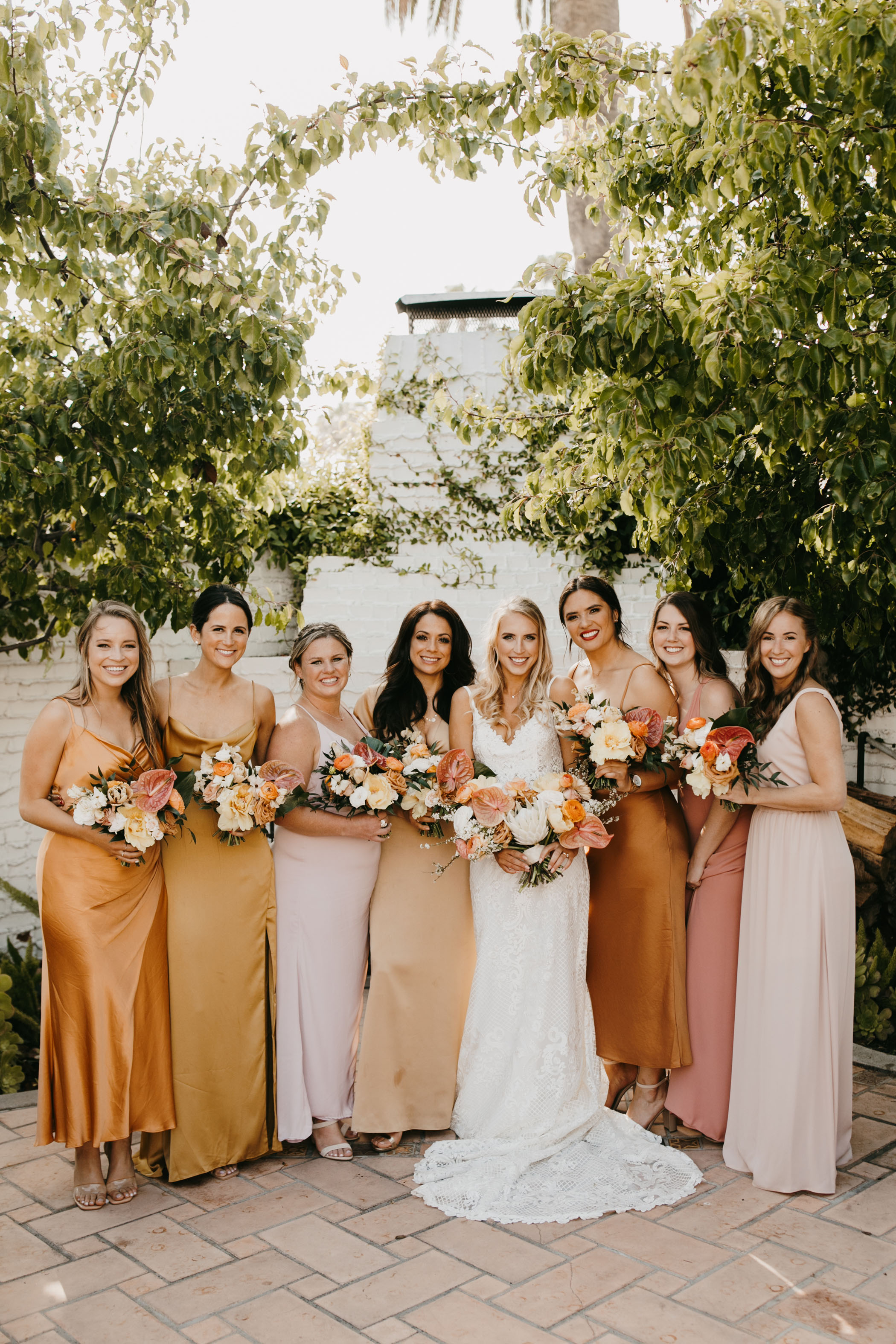 sunset color bridesmaids