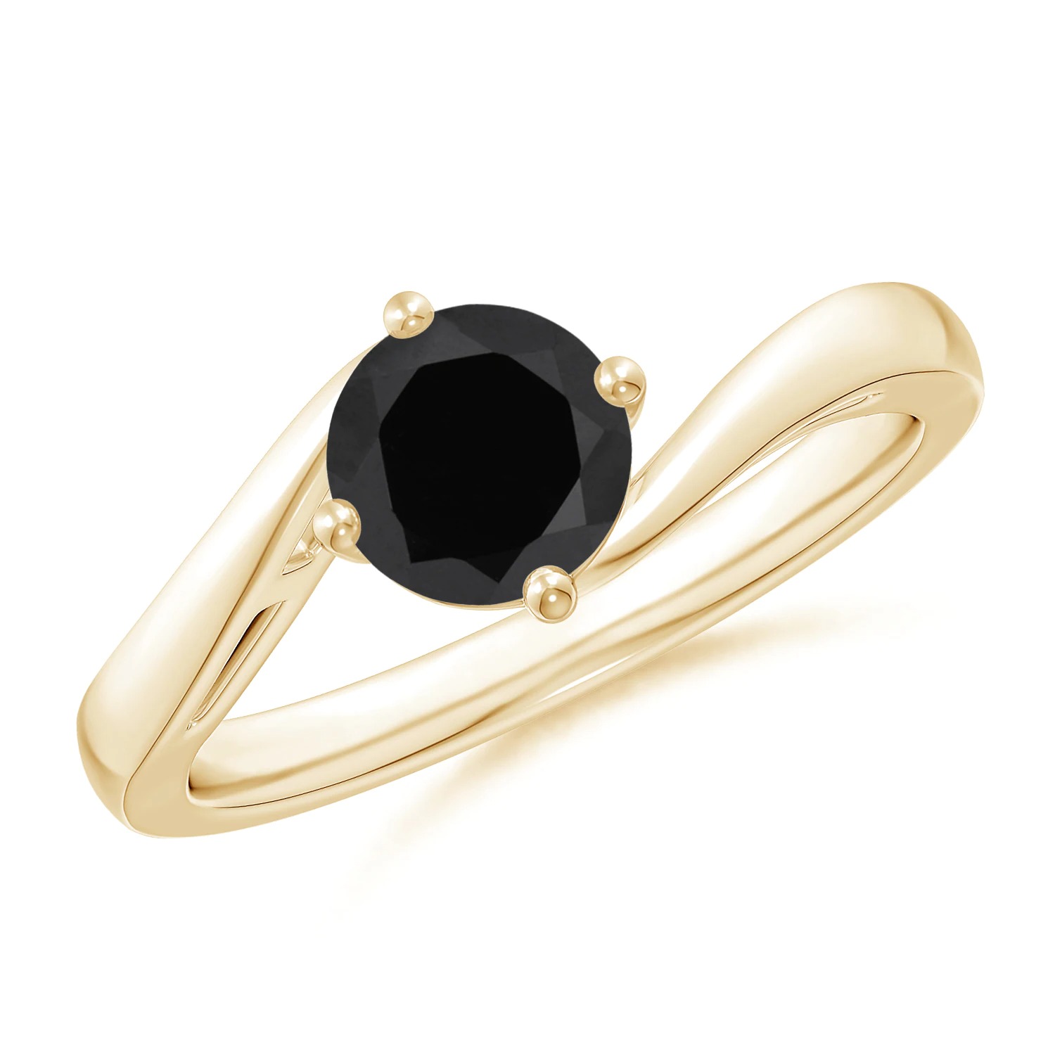 black onyx gemstone bypass engagement ring with a yellow gold band