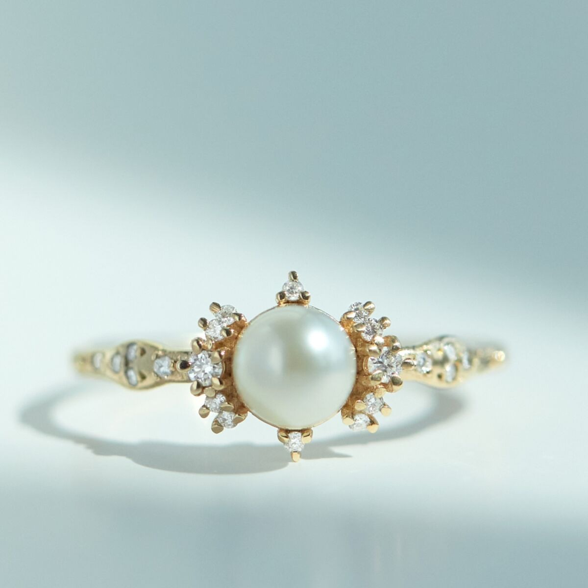 eclectic pearl non diamond engagement ring