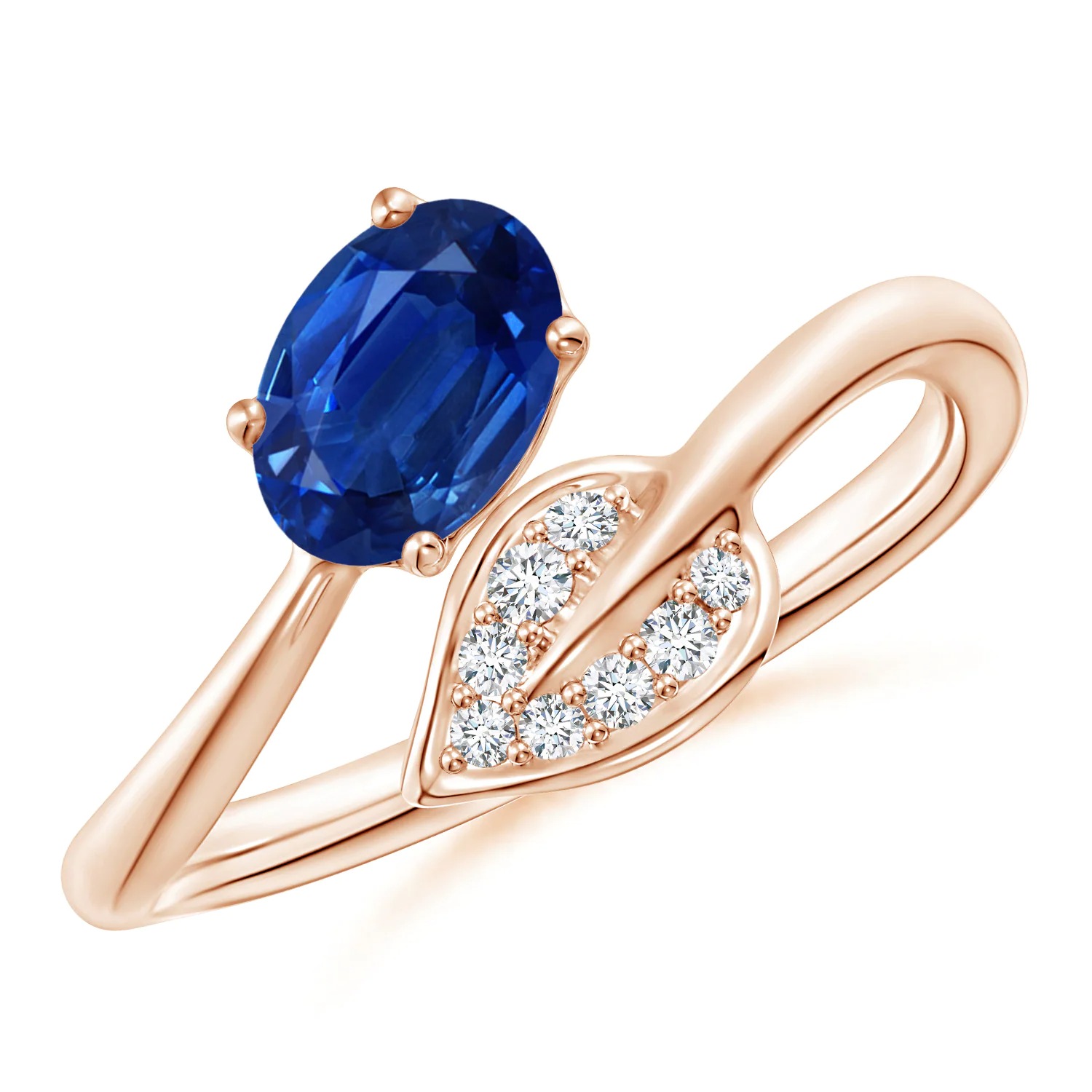 nature inspired sapphire gemstone engagement ring with leaf bypass design