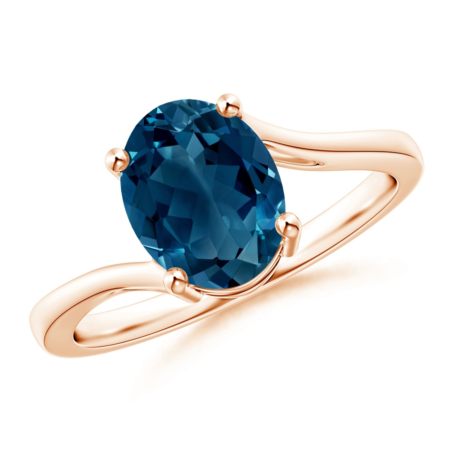 oval London blue topaz non diamond engagement ring with bypass ring style