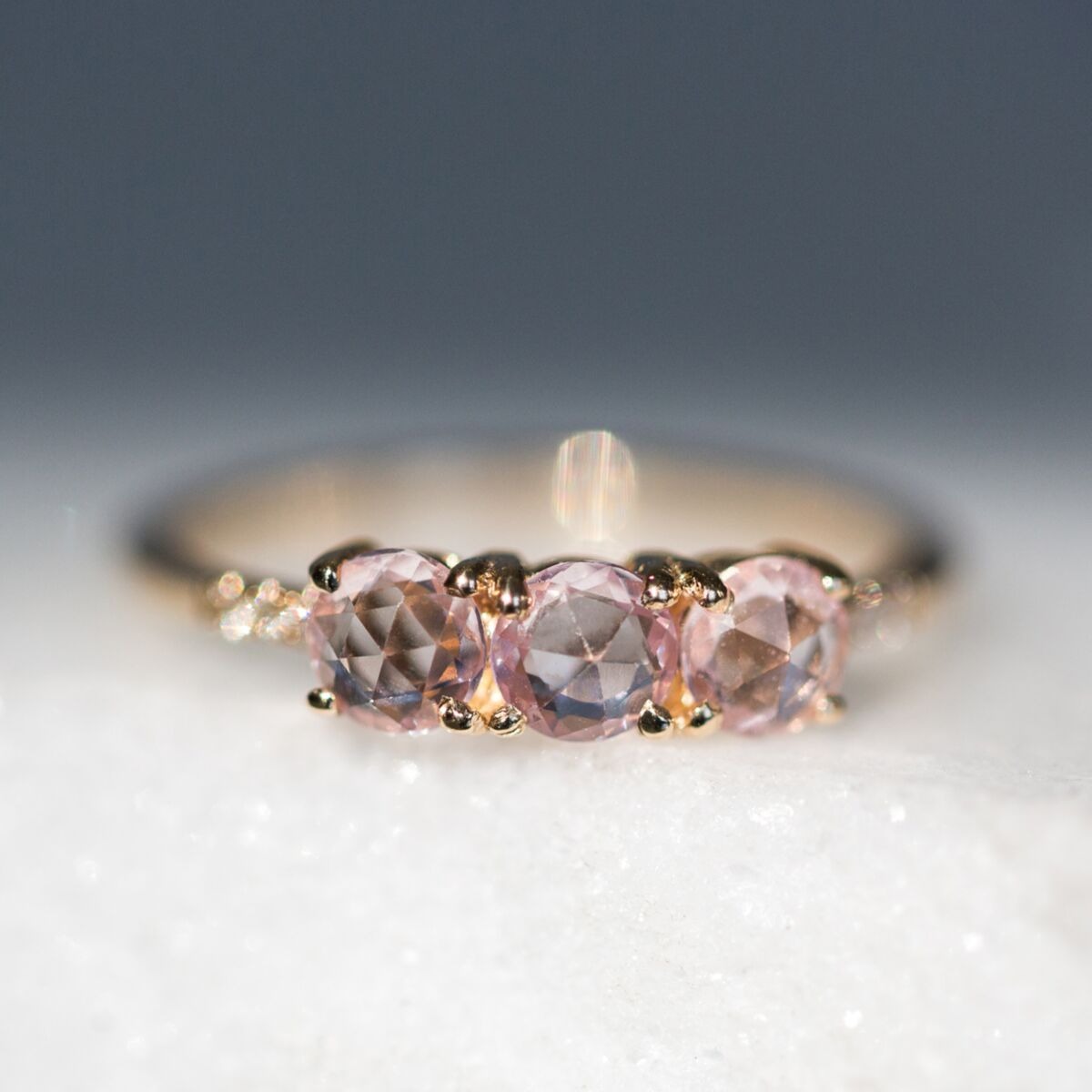 pink gemstone ring with gold band