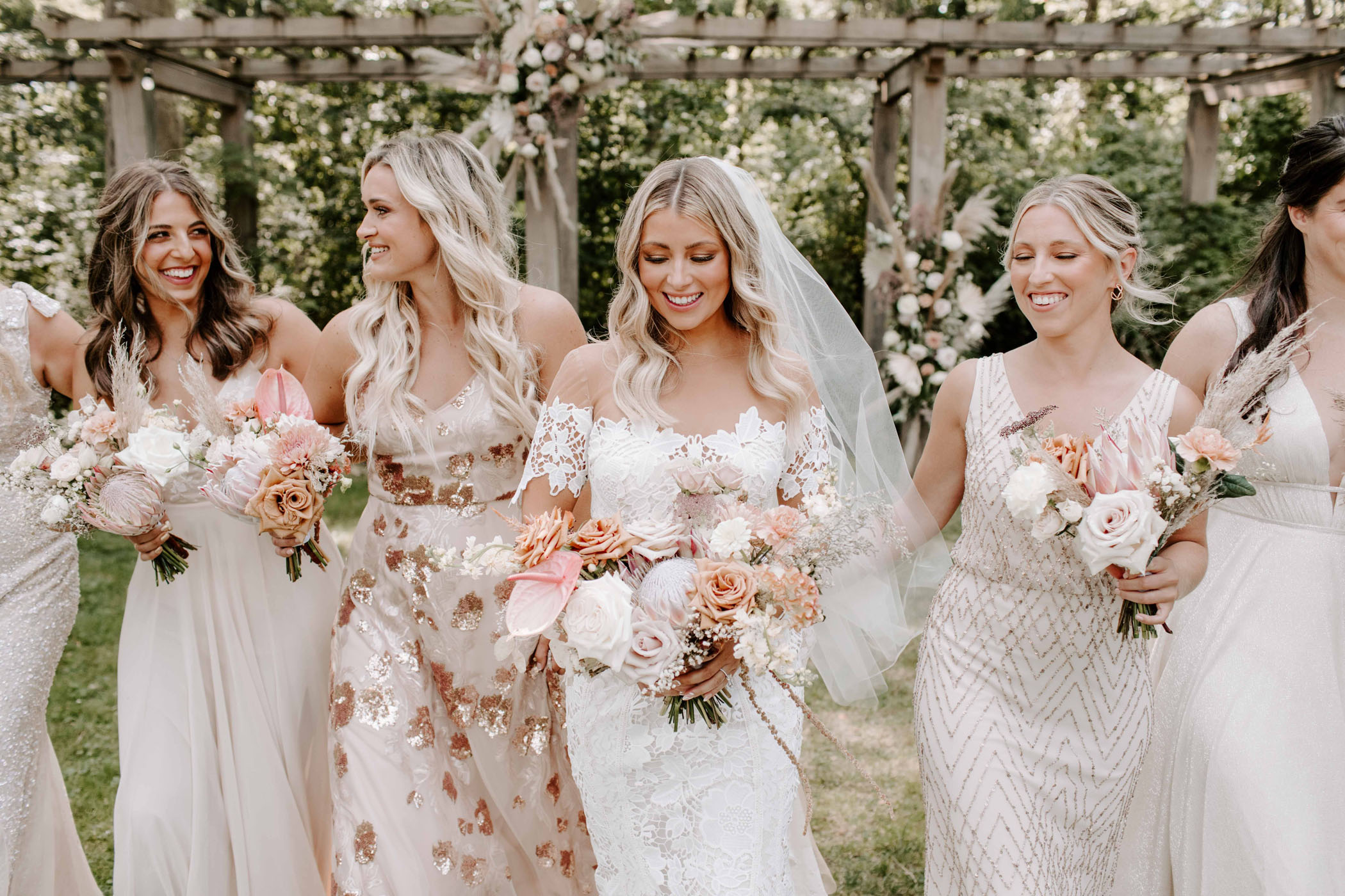 Mixed Pink and Champagne Bridesmaid Dresses