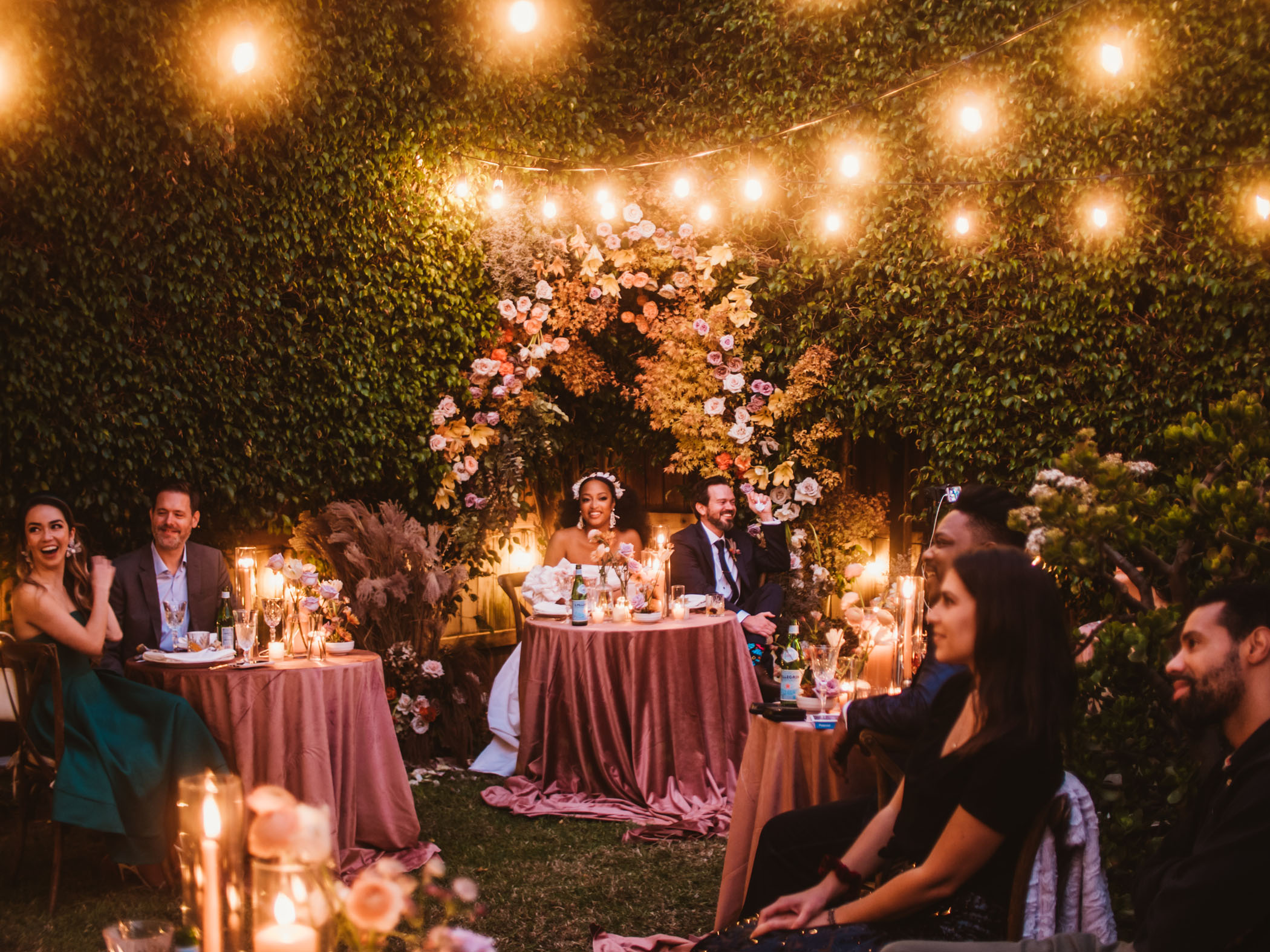 Intimate backyard wedding reception