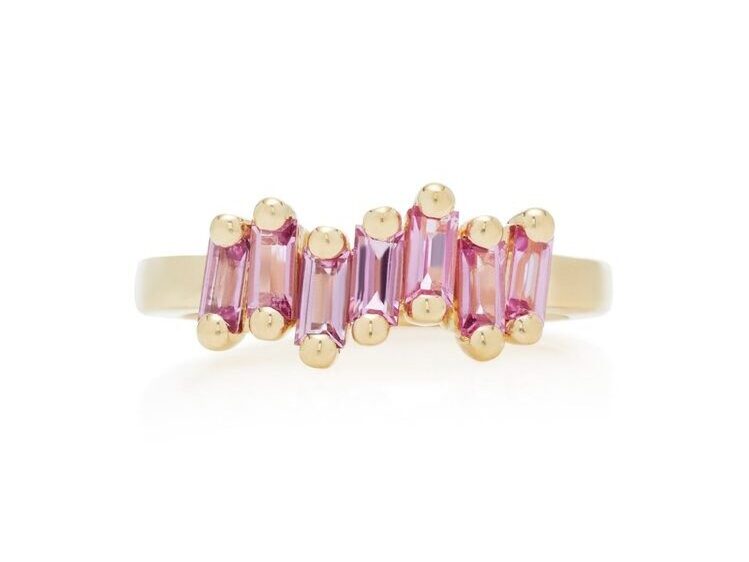 Suzanne Kalan 18K yellow gold band with pink sapphire baguettes in a trademark firework pattern