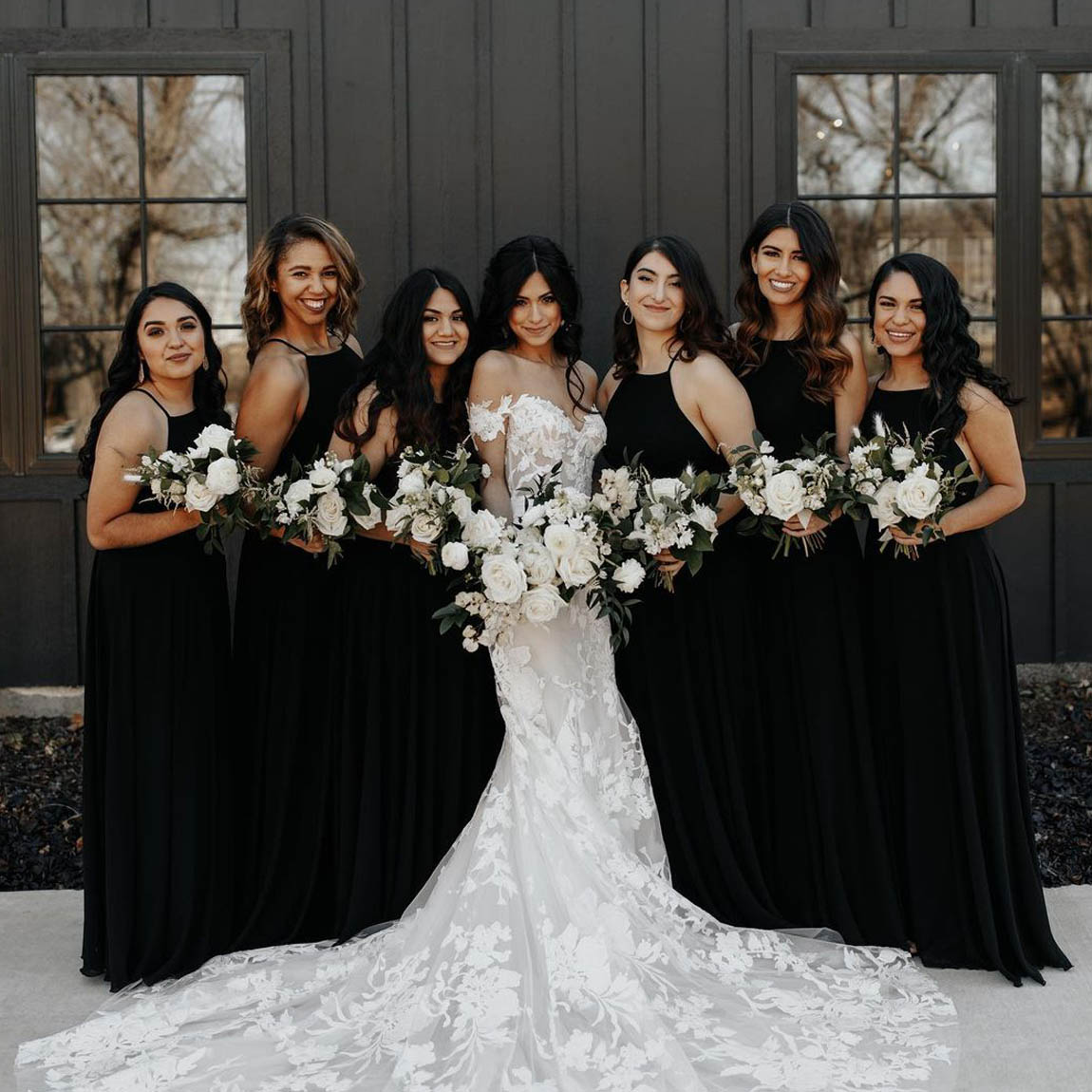 Black and Ivory Bridesmaid Dresses
