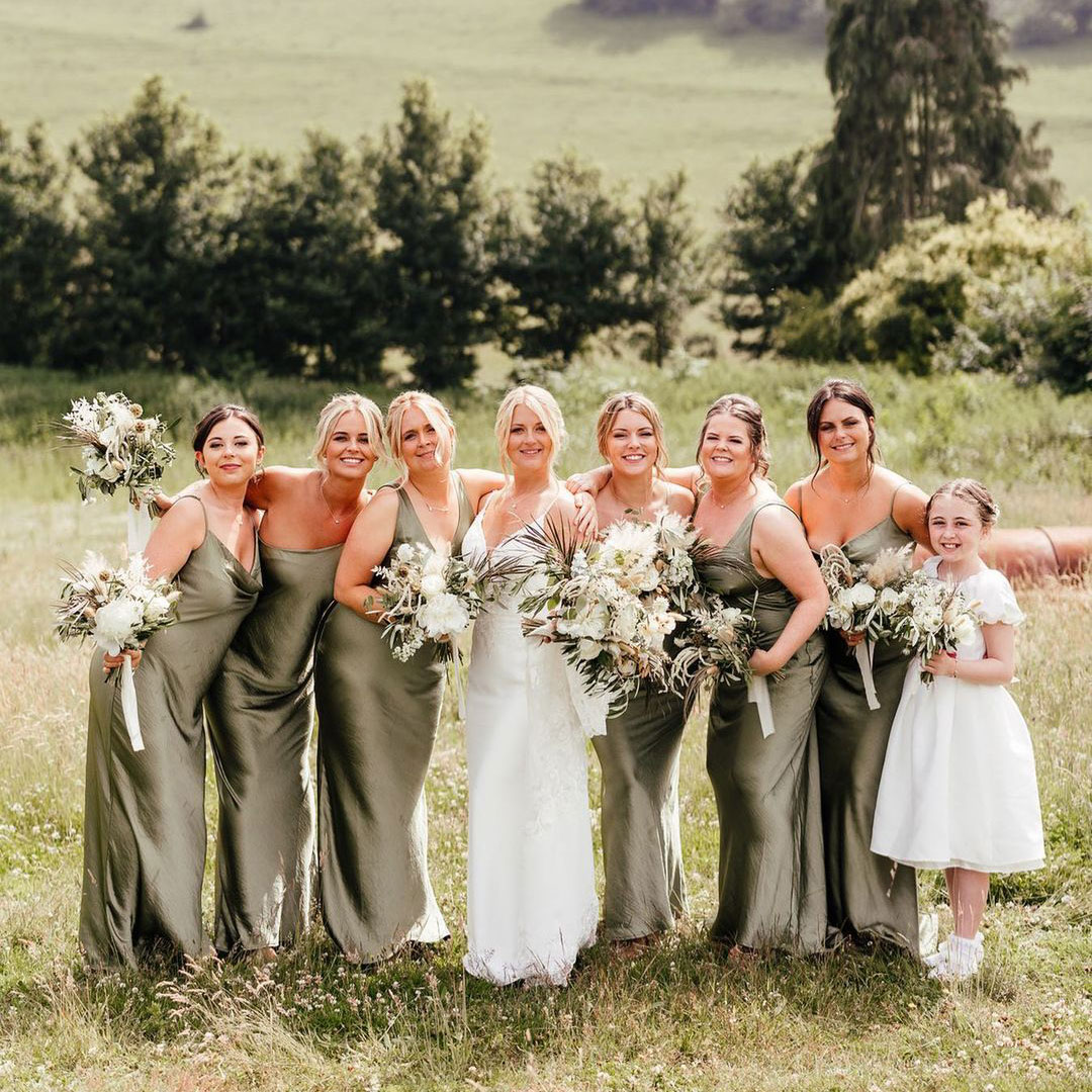 Satin Sage Green Bridesmaid Dresses In A Field Thumb   